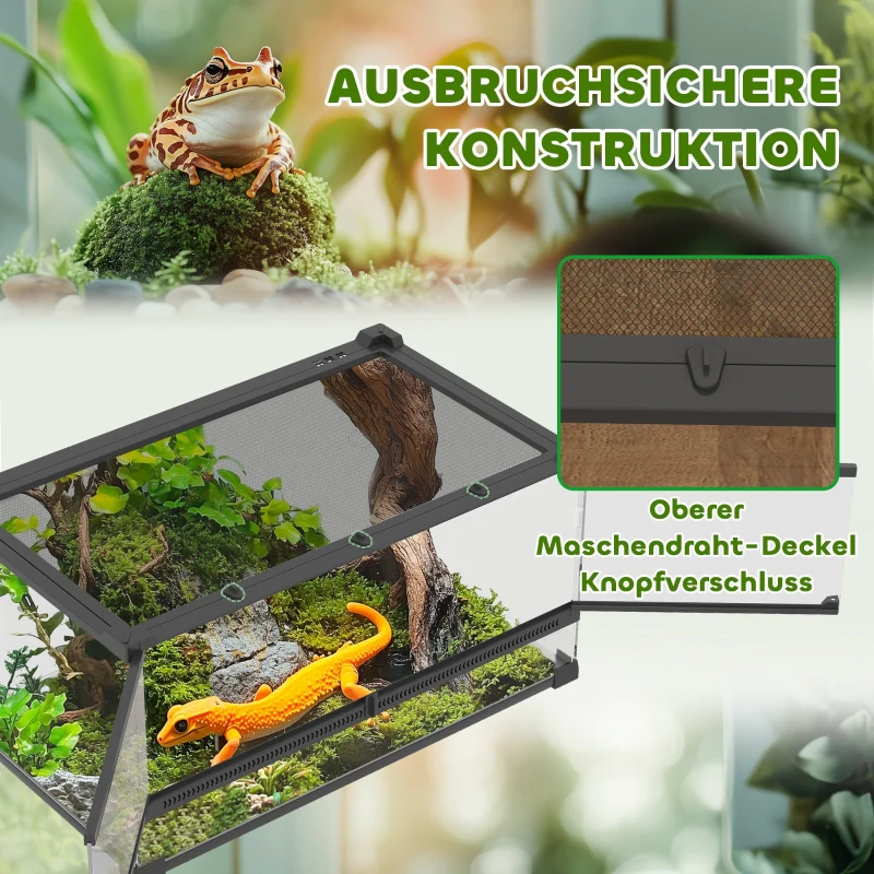 Glass Terrarium for Reptiles, Raised Waterproof Base, Button Lock, Glass - Image 5