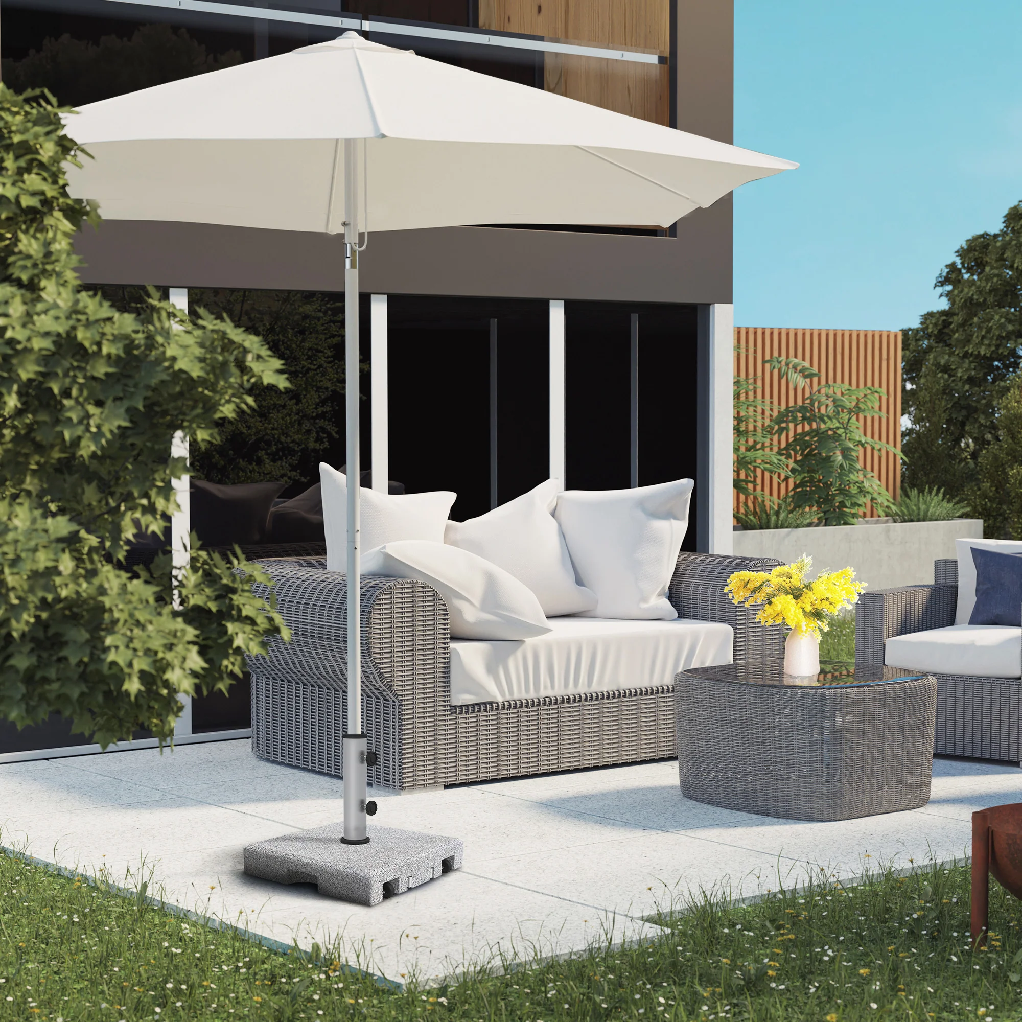 Granite Parasol Base, 28kg with Wheels, Pole Diameters 32/38/48mm, Grey