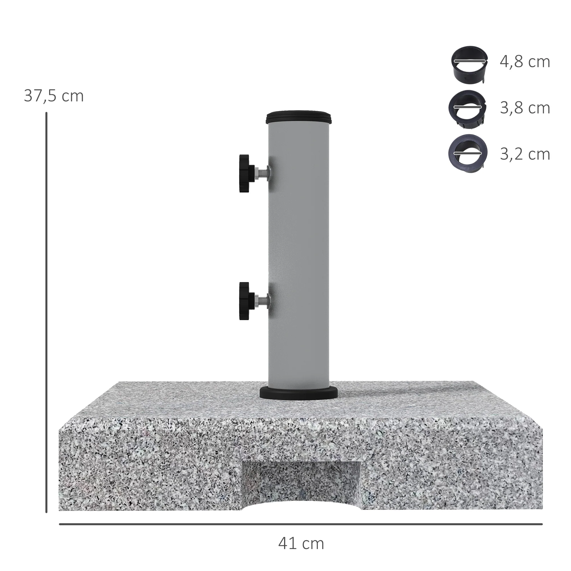Granite Parasol Base, 28kg with Wheels, Pole Diameters 32/38/48mm, Grey - Image 3