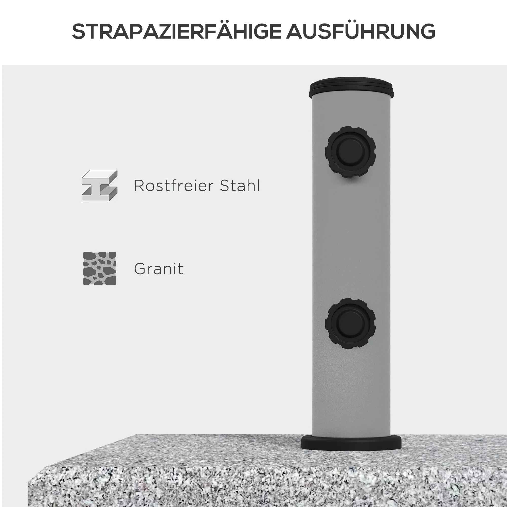 Granite Parasol Base, 28kg with Wheels, Pole Diameters 32/38/48mm, Grey - Image 5