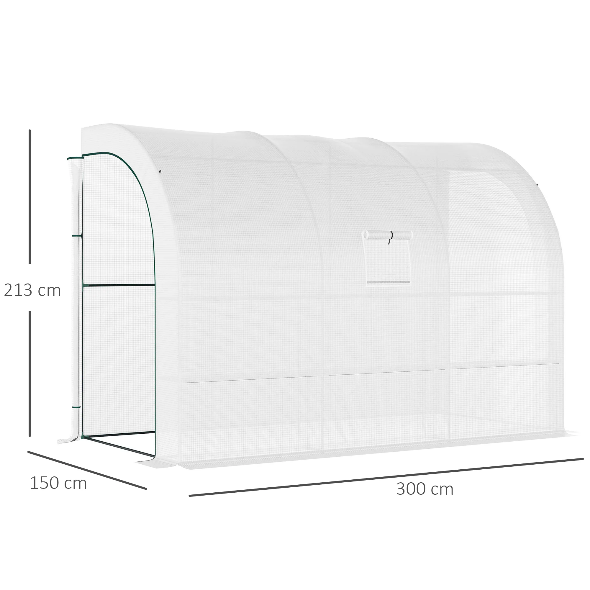 Greenhouse with Shelves, Windows, Winterproof 300x150x213cm Steel Foil, White - Image 3
