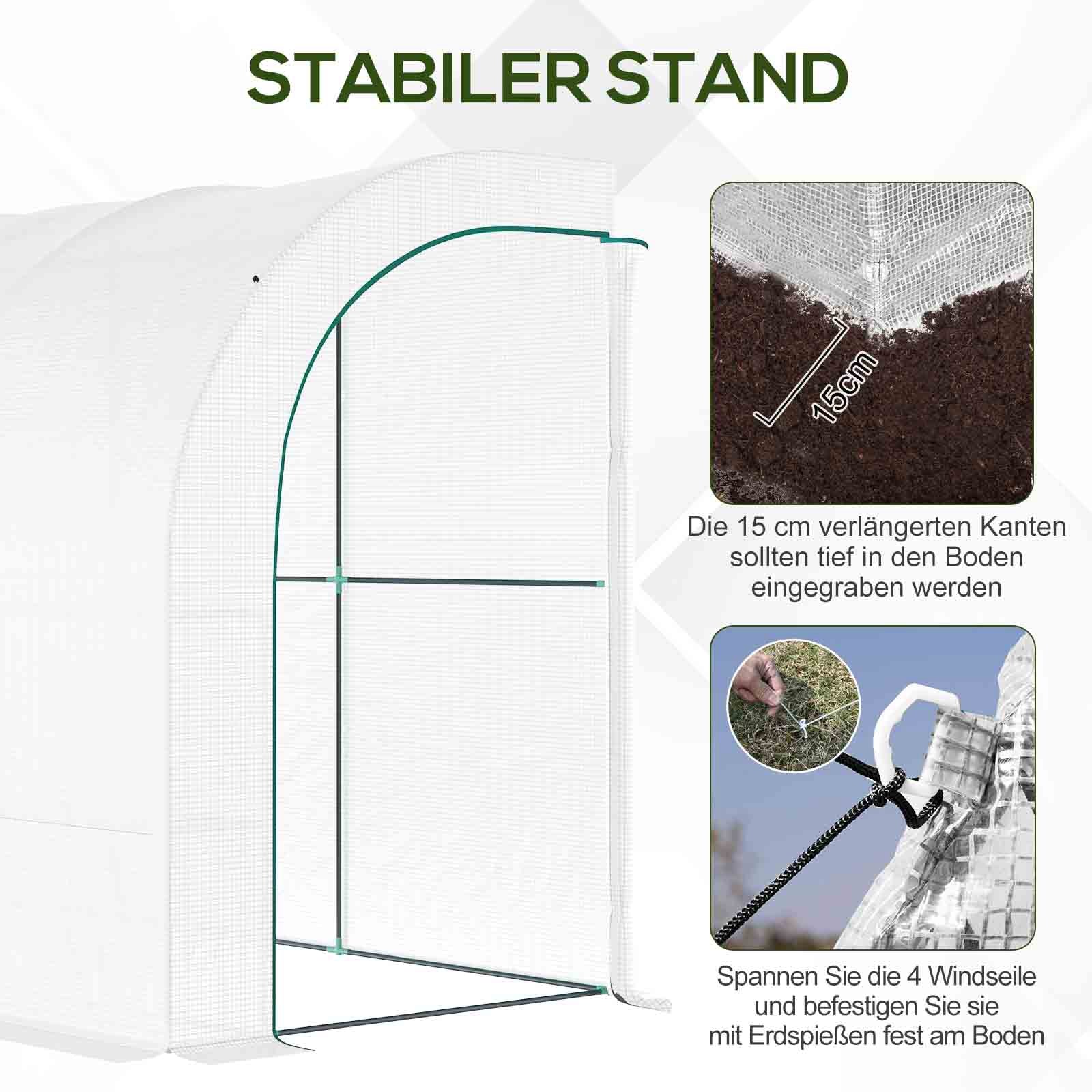 Greenhouse with Shelves, Windows, Winterproof 300x150x213cm Steel Foil, White - Image 4