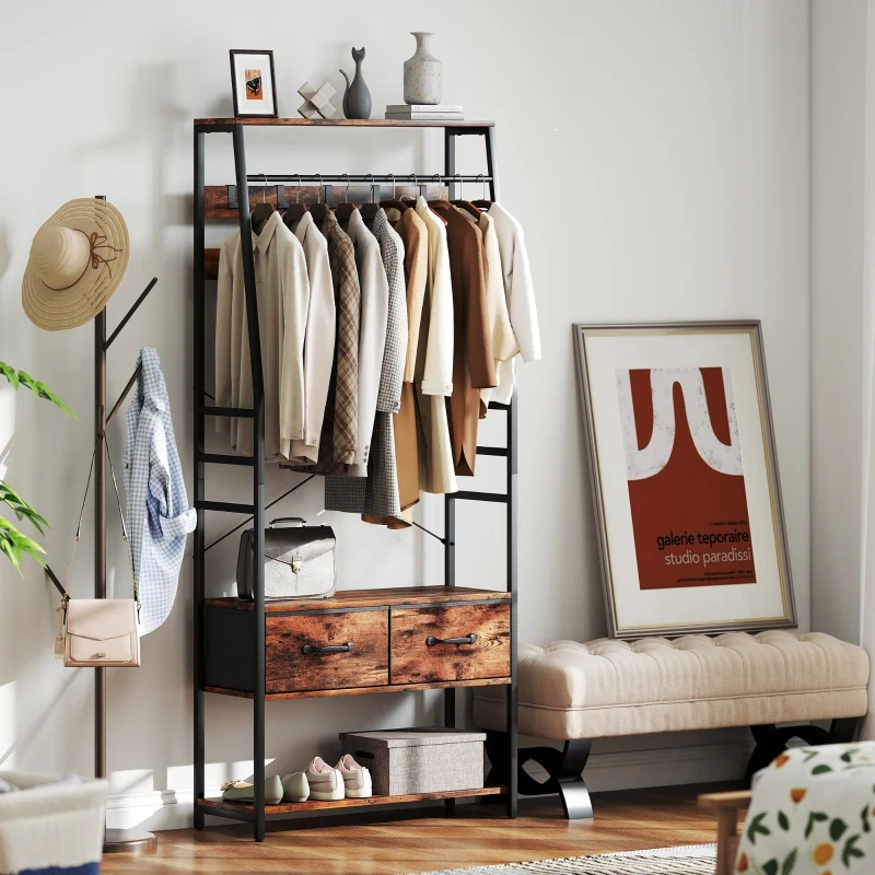 Hall Tree with Bench, Shoe Rack & 2 Drawers - Brown - Image 8