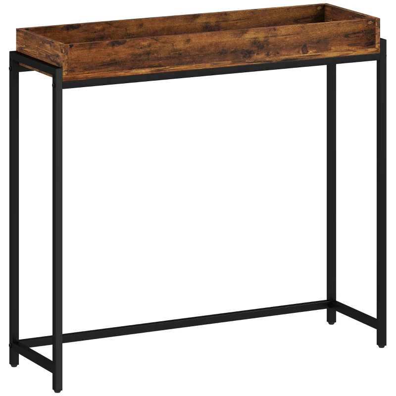Hallway Console Table Narrow with Metal Frame Rustic Brown - Image 2