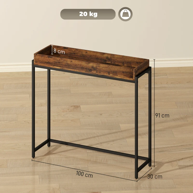 Hallway Console Table Narrow with Metal Frame Rustic Brown - Image 3