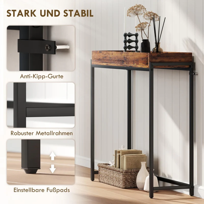 Hallway Console Table Narrow with Metal Frame Rustic Brown - Image 5