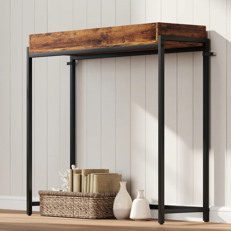 Hallway Console Table Narrow with Metal Frame Rustic Brown - Image 7