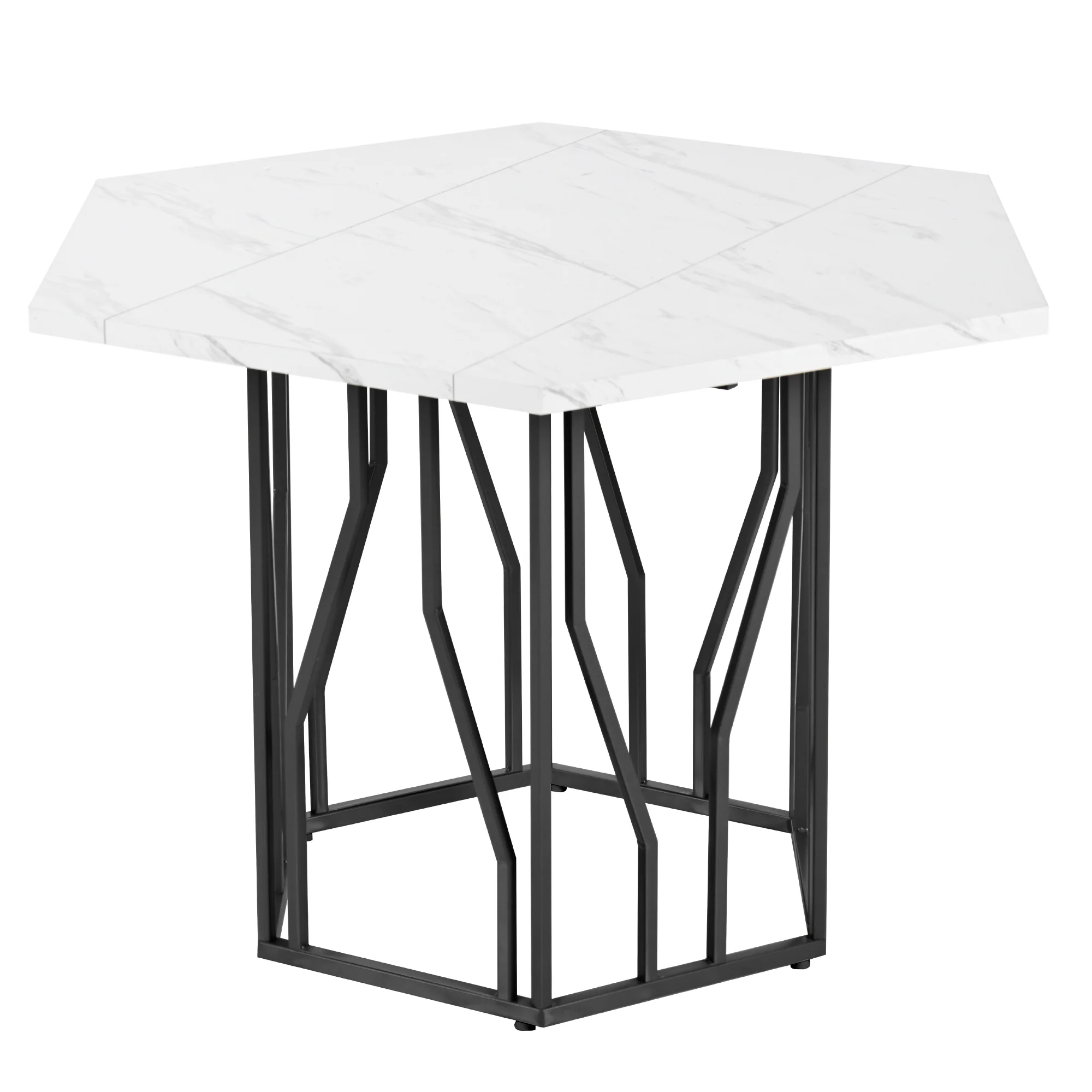Hexagonal Dining Table Modern Marble Coffee Table Black Metal Base - Image 10