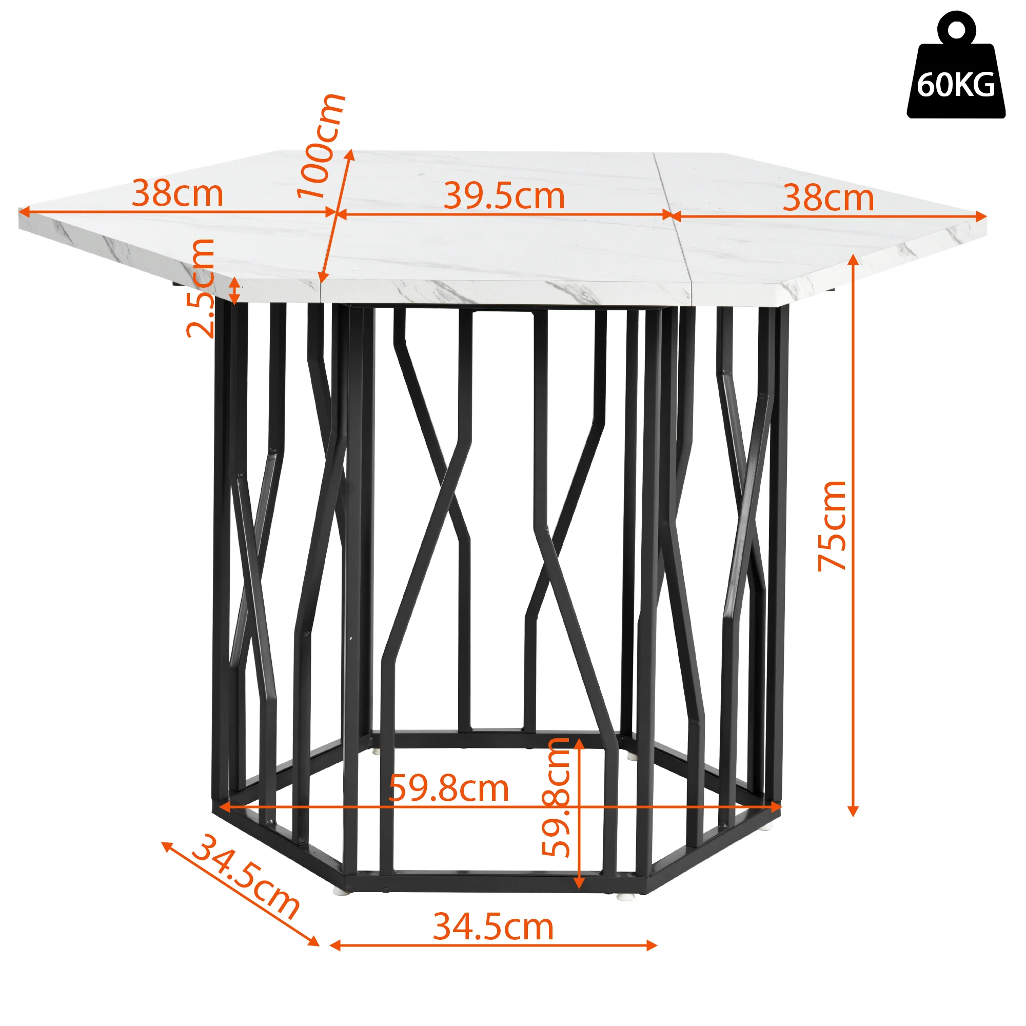 Hexagonal Dining Table Modern Marble Coffee Table Black Metal Base - Image 7