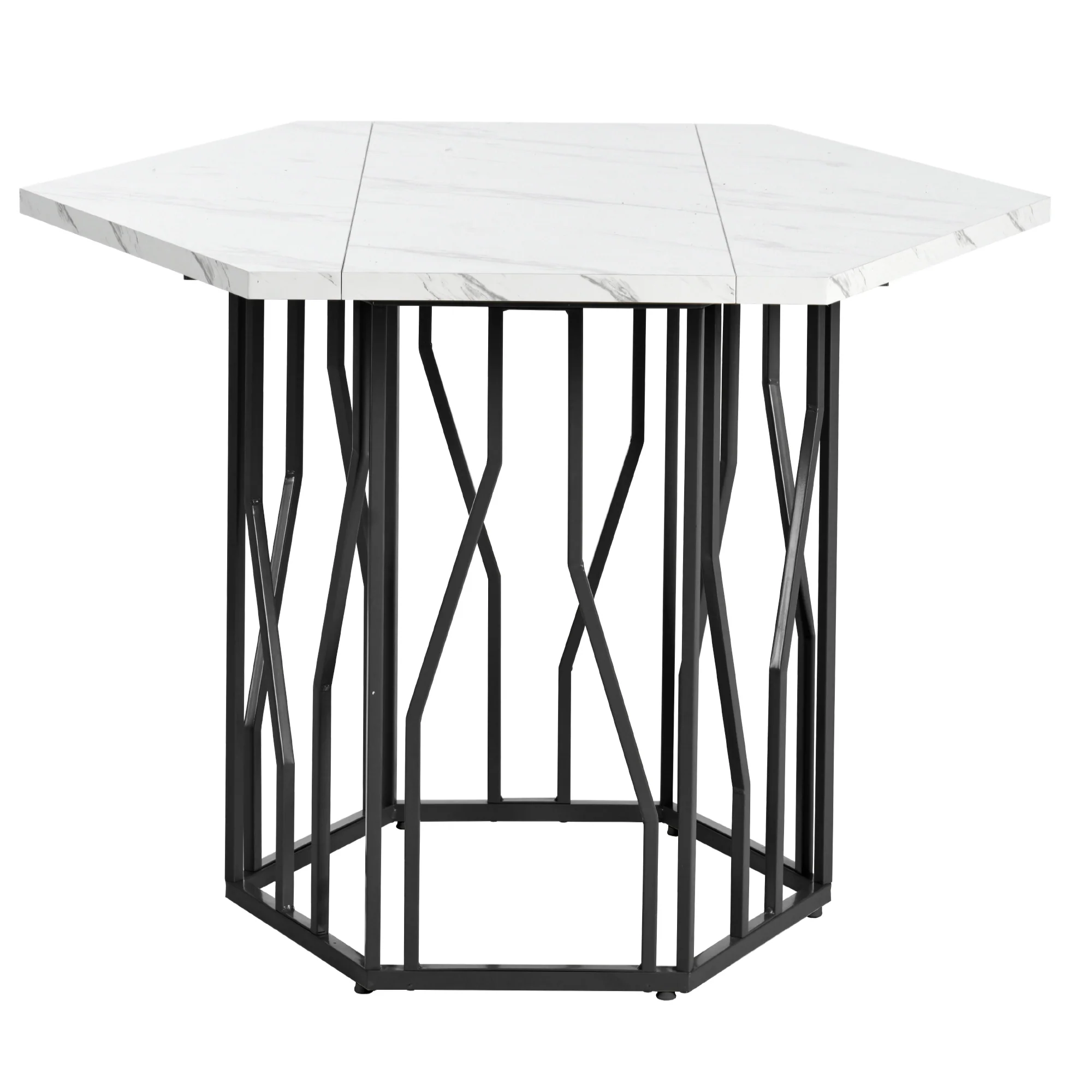 Hexagonal Dining Table Modern Marble Coffee Table Black Metal Base - Image 9