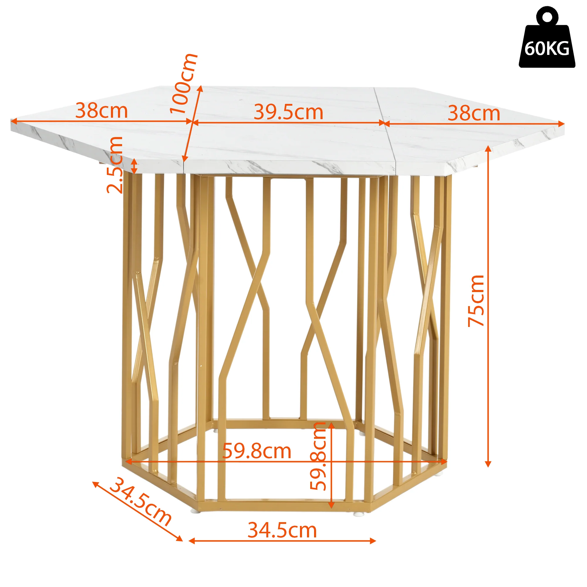 Hexagonal Marble Dining Table Modern Metal Branch Base Coffee Table Gold - Image 2