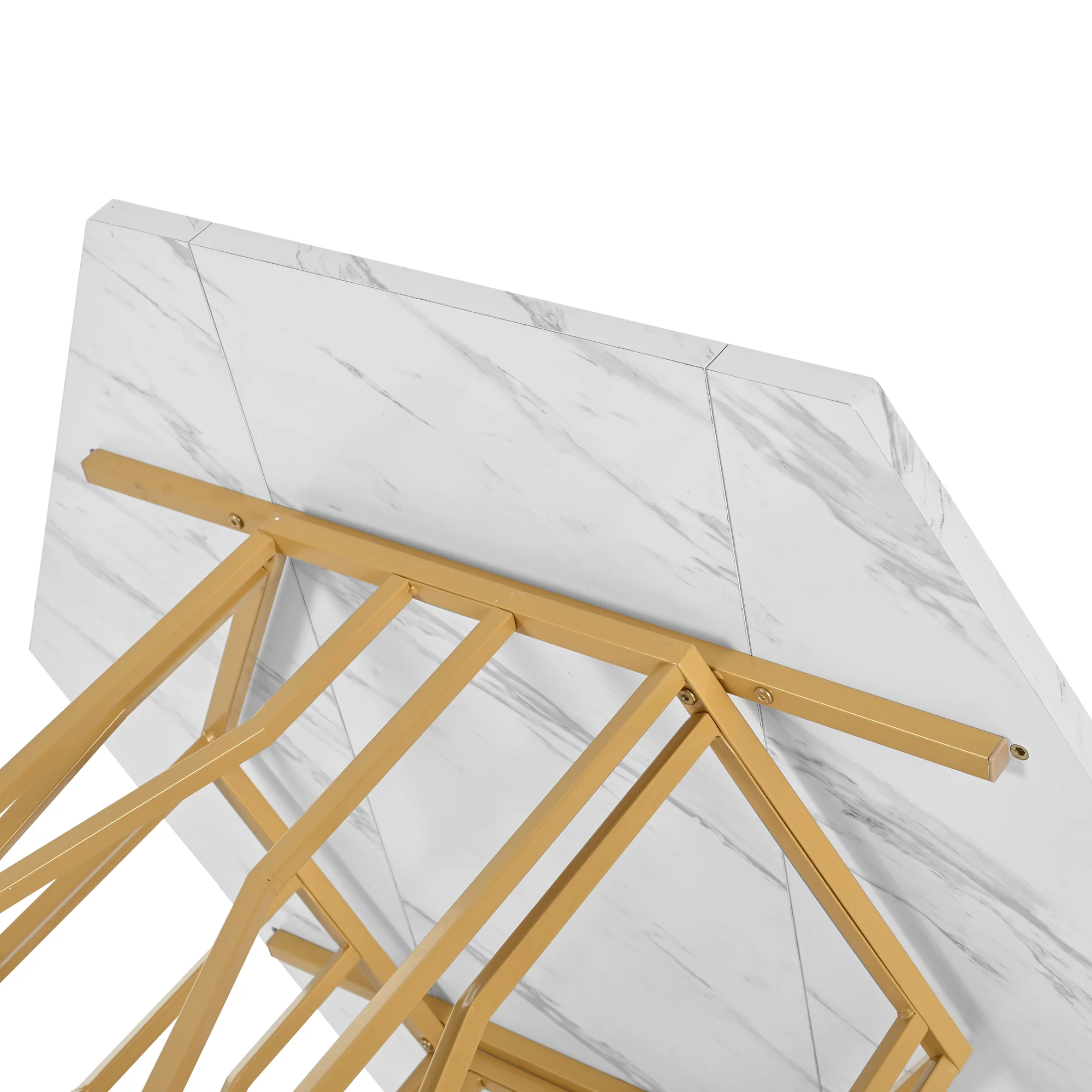 Hexagonal Marble Dining Table Modern Metal Branch Base Coffee Table Gold - Image 4