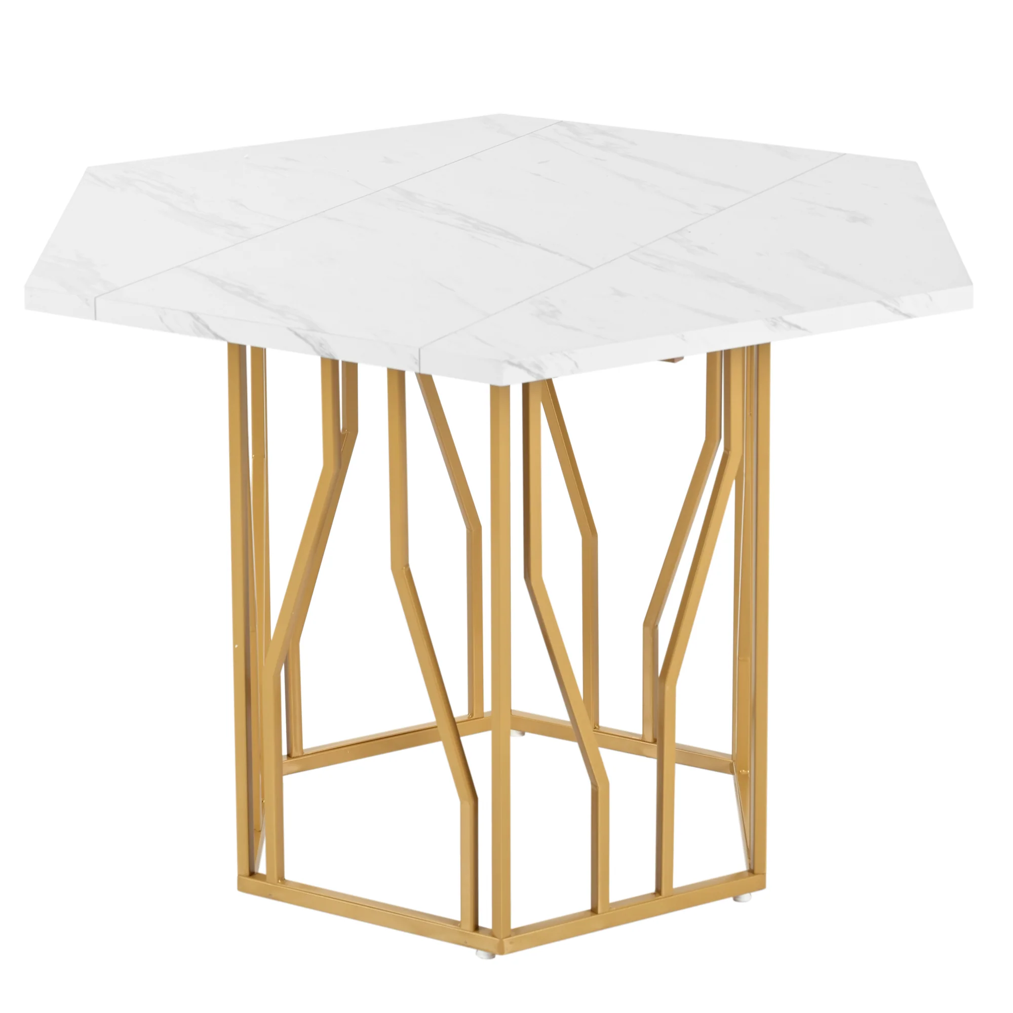 Hexagonal Marble Dining Table Modern Metal Branch Base Coffee Table Gold - Image 8