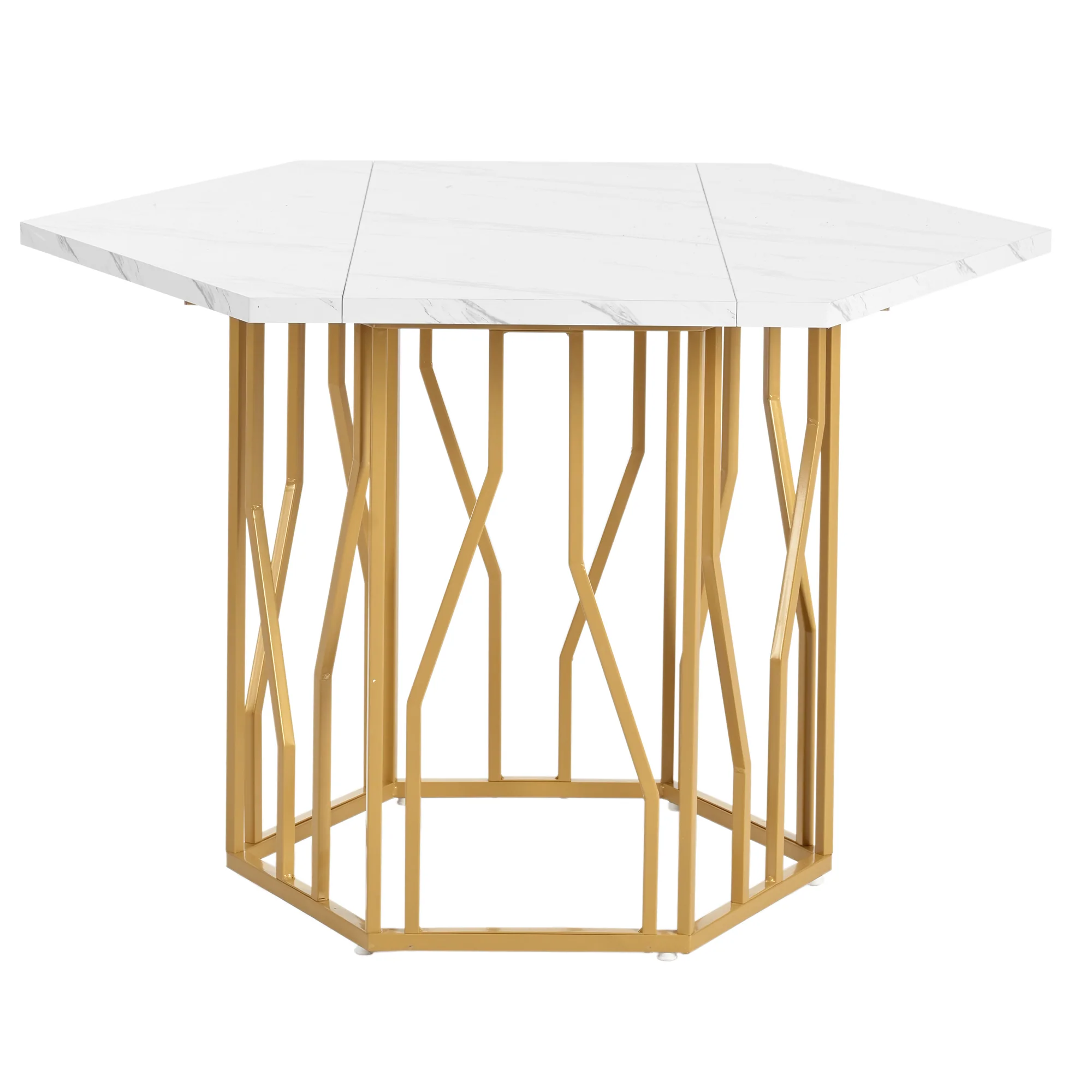 Hexagonal Marble Dining Table Modern Metal Branch Base Coffee Table Gold - Image 9