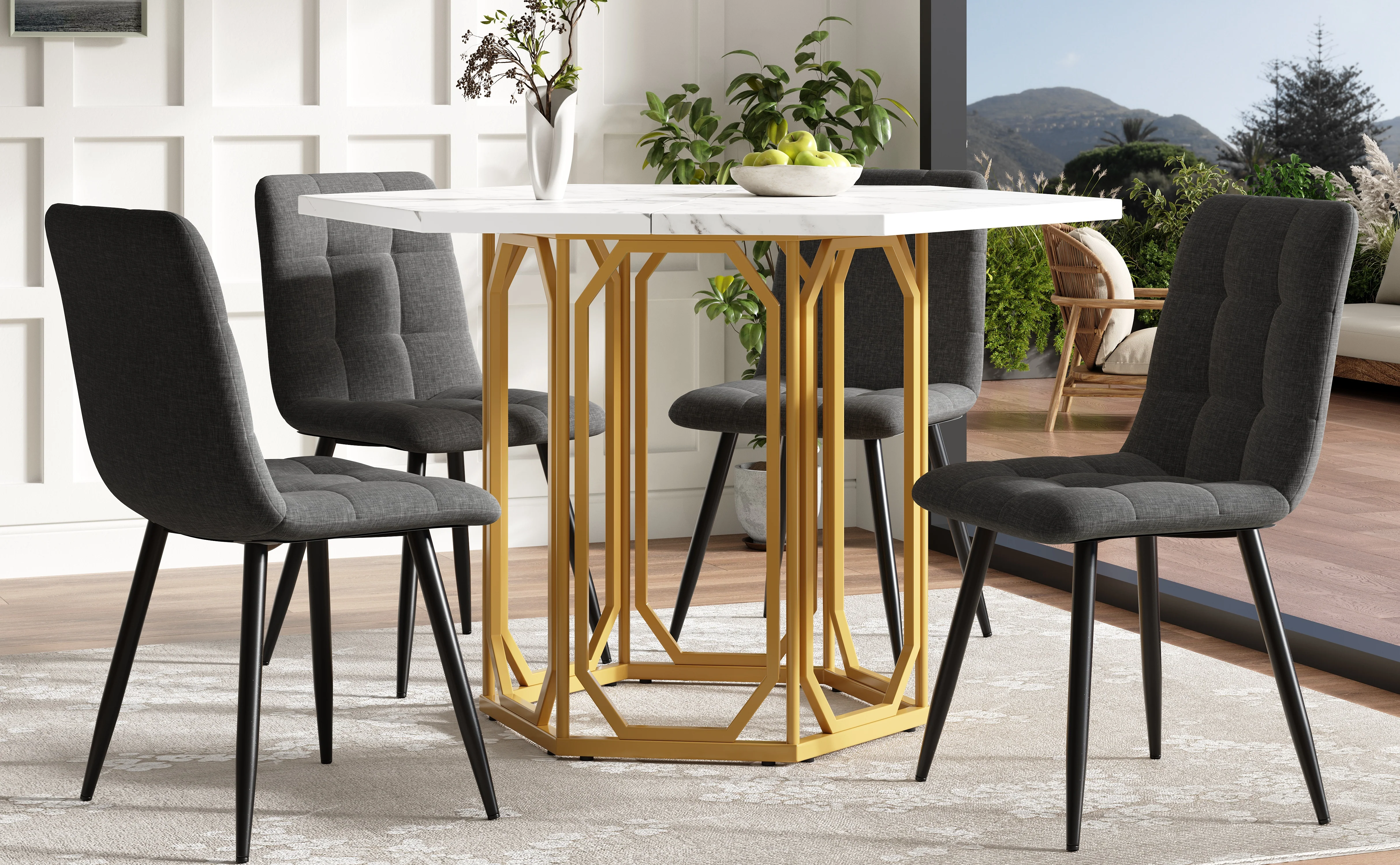 Hexagonal Marble Table Metal Legs - Gold - Image 2