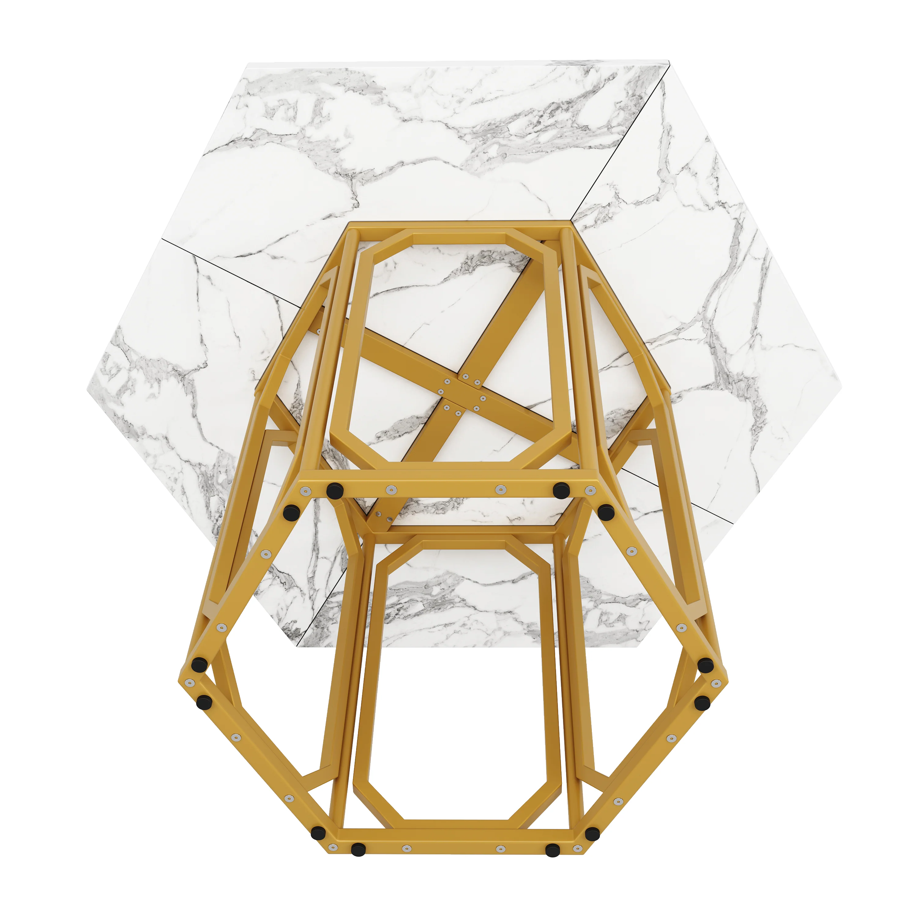 Hexagonal Marble Table Metal Legs - Gold - Image 4