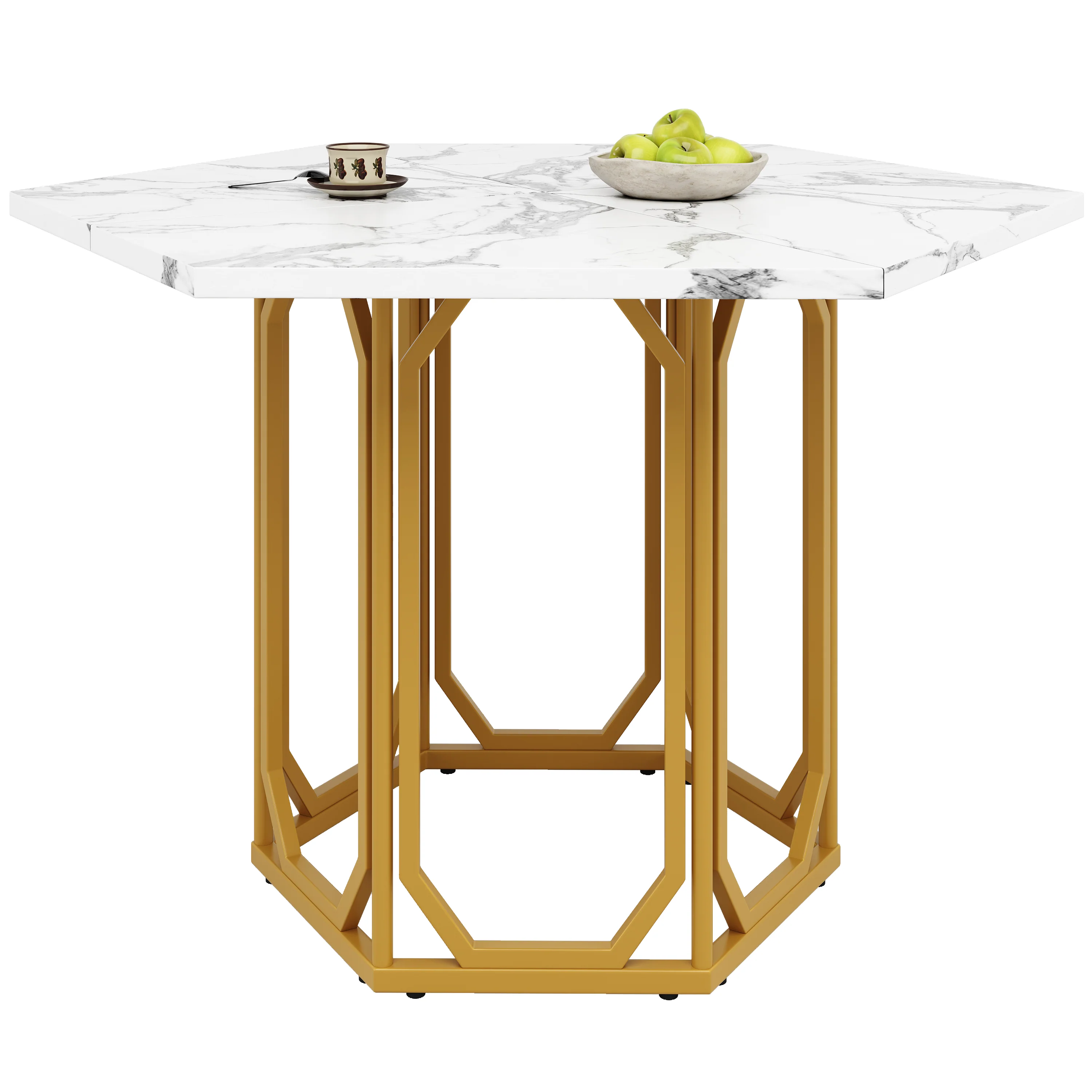 Hexagonal Marble Table Metal Legs - Gold - Image 6
