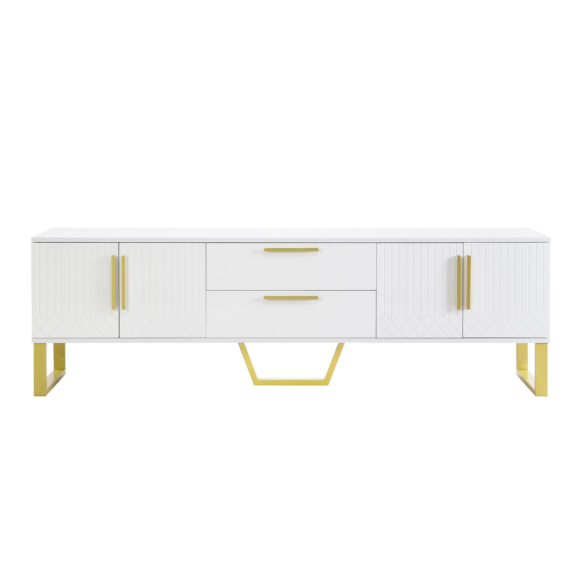 High-Gloss TV Cabinet Engraved Door Gold Handles & Feet Storage - Image 10