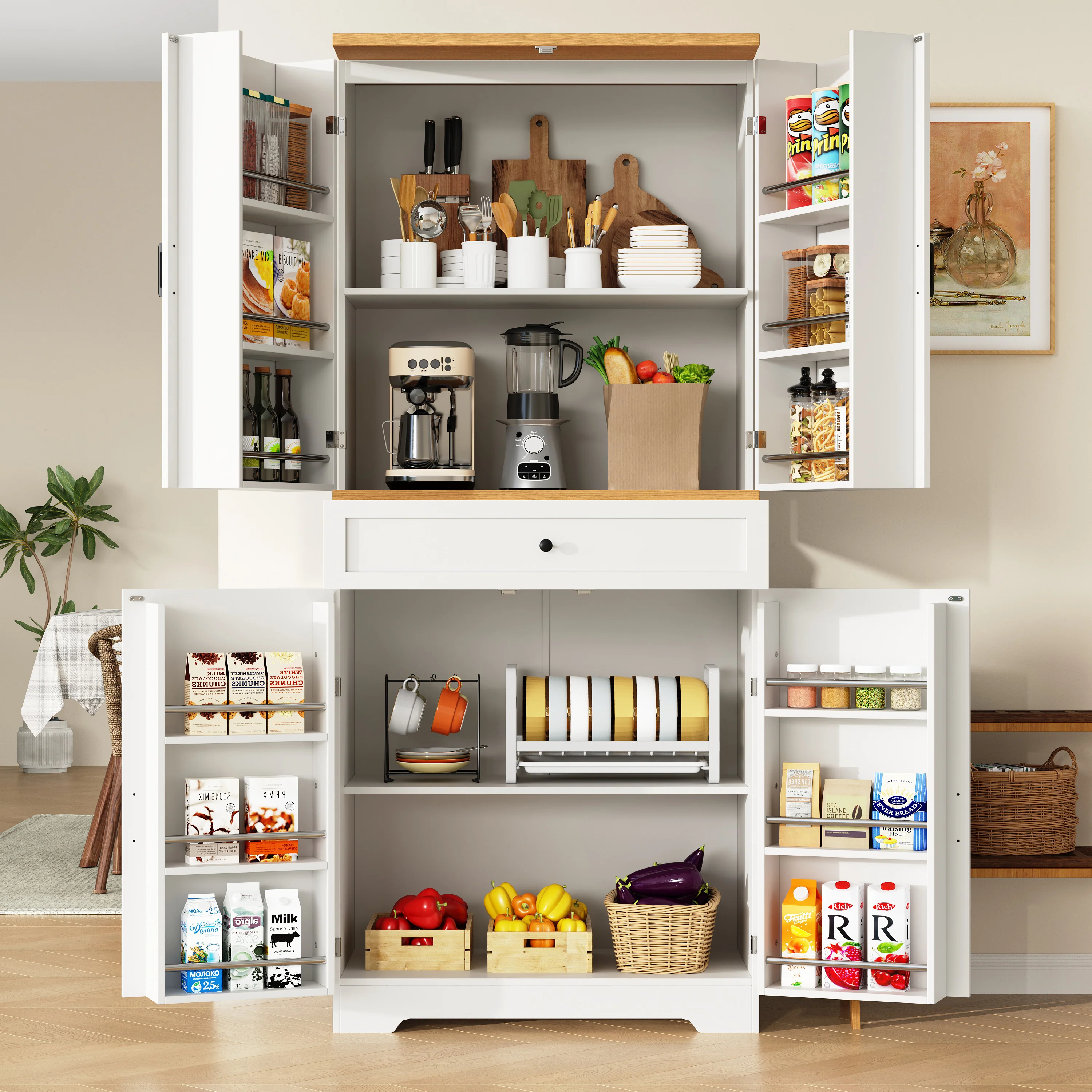 High Kitchen Cabinet 12 Doors & Drawers 80x40x180cm - MDF/Chipboard