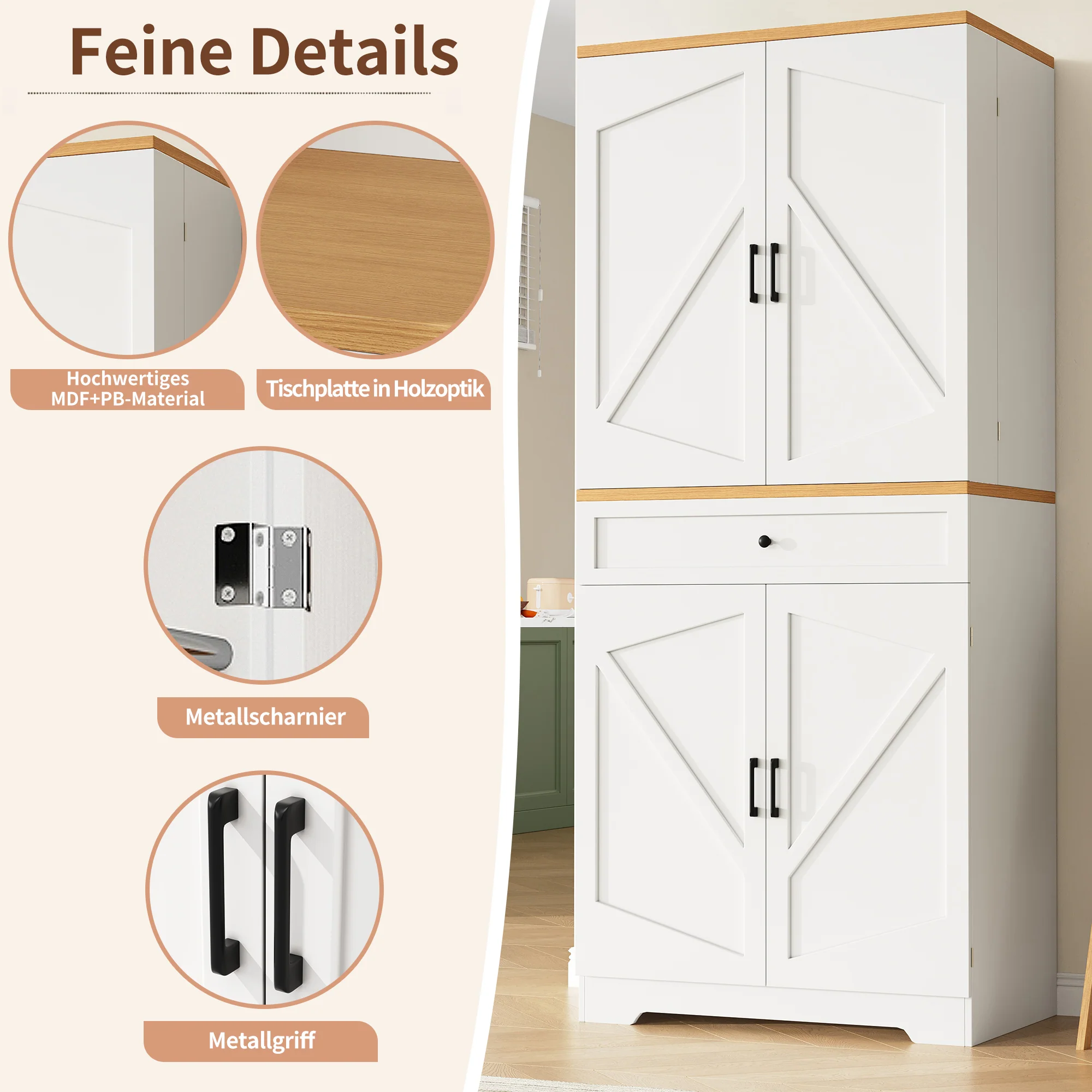 High Kitchen Cabinet 12 Doors & Drawers 80x40x180cm - MDF/Chipboard - Image 5
