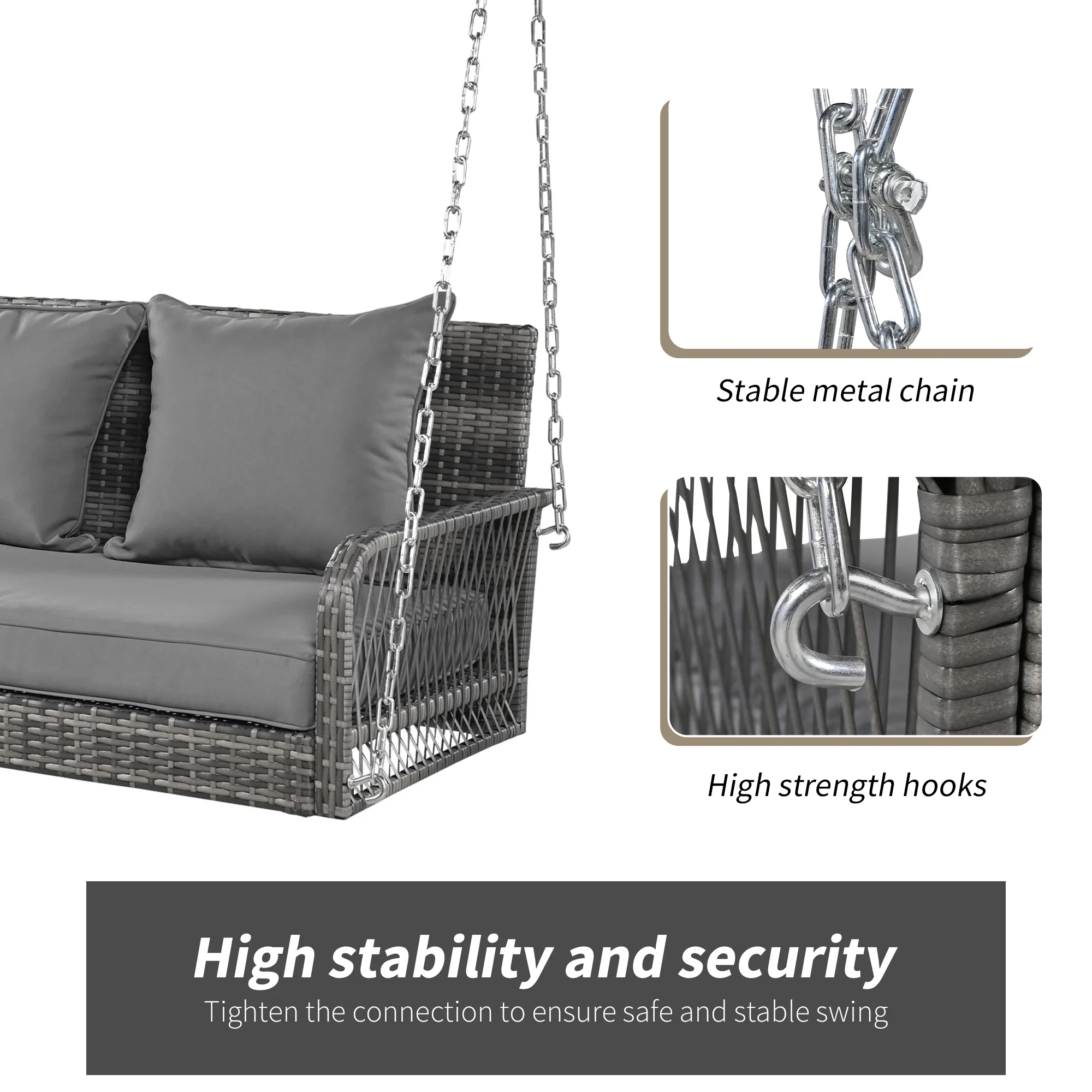 Hollywood Swing 2-Seater Outdoor Garden Set Grey Rattan - Image 10
