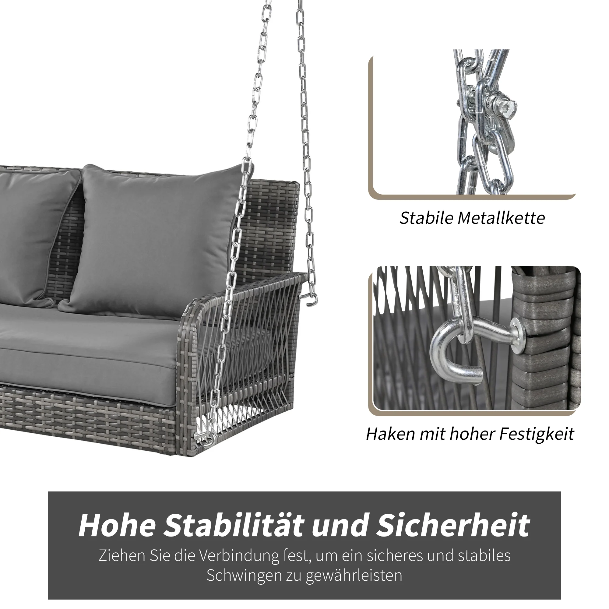 Hollywood Swing 2-Seater Outdoor Garden Set Grey Rattan - Image 6
