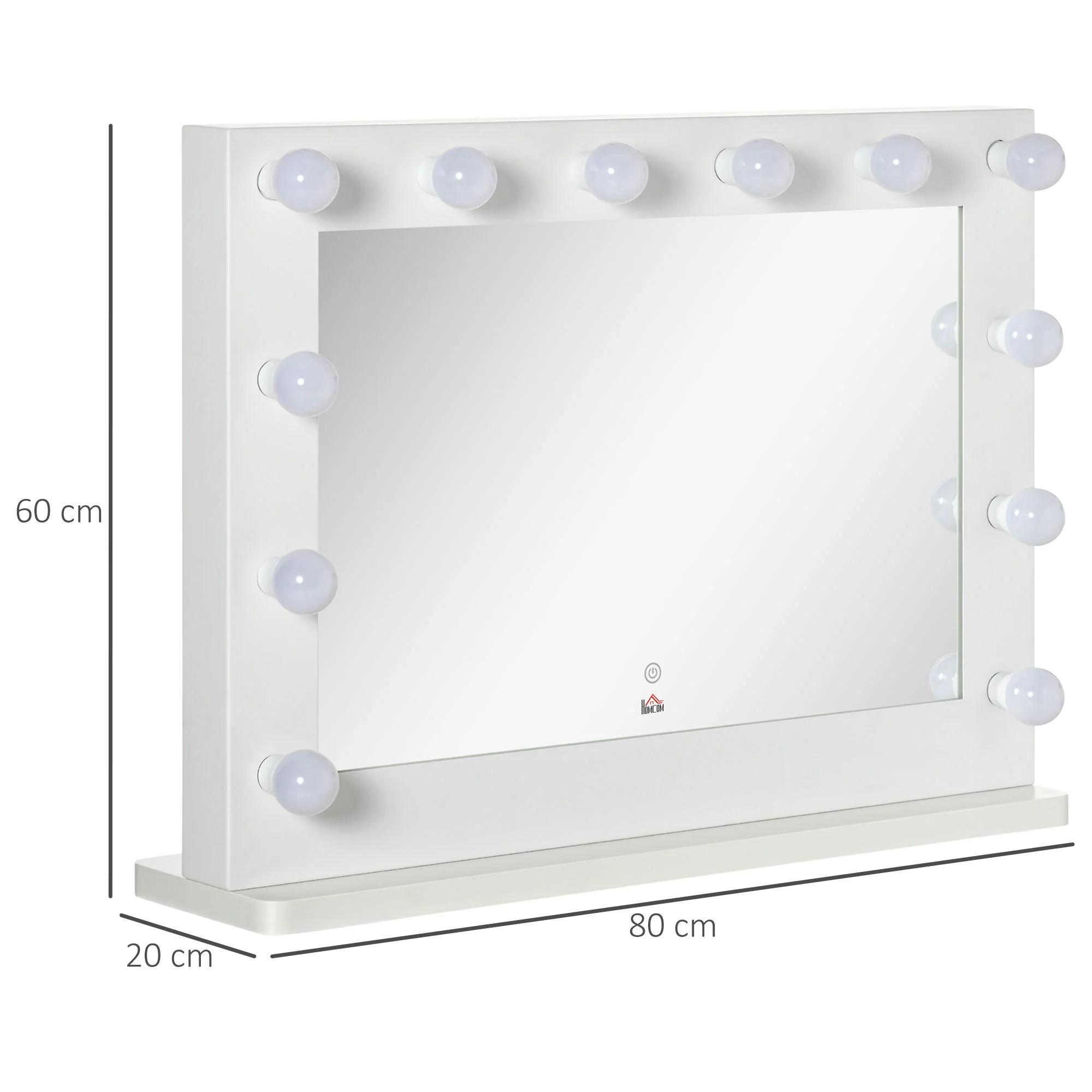 Hollywood Vanity Mirror Illuminated 12 LED Lights 80x60cm, White - Image 3