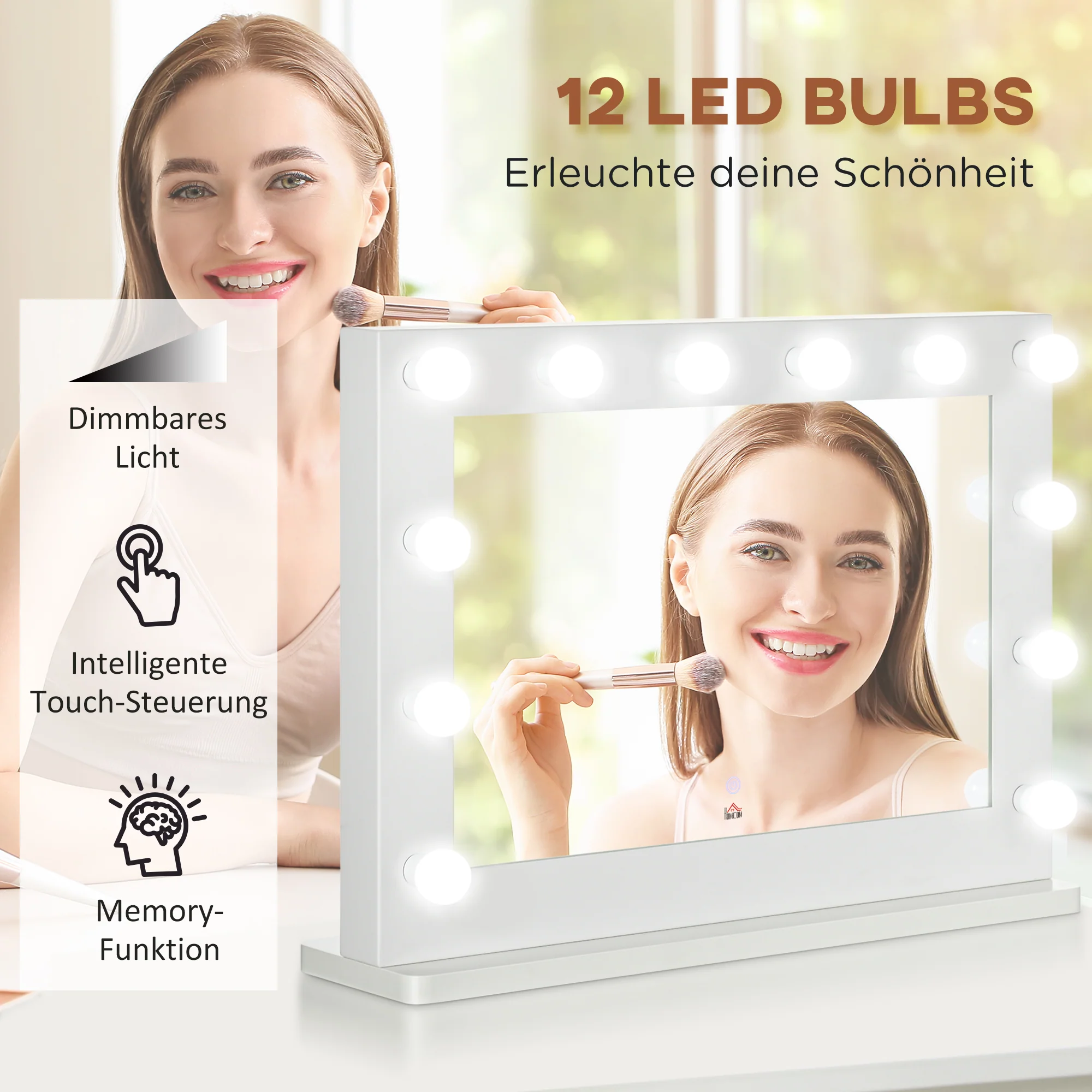 Hollywood Vanity Mirror Illuminated 12 LED Lights 80x60cm, White - Image 4