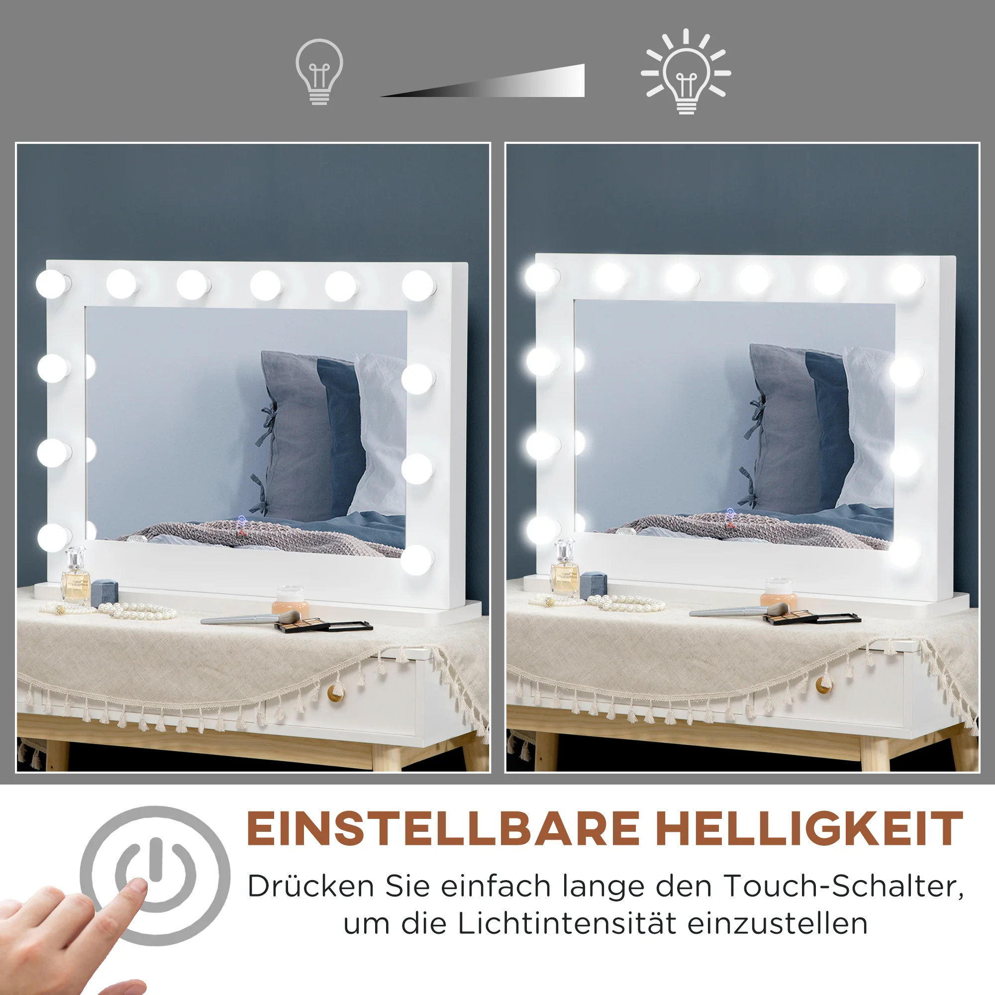 Hollywood Vanity Mirror Illuminated 12 LED Lights 80x60cm, White - Image 5