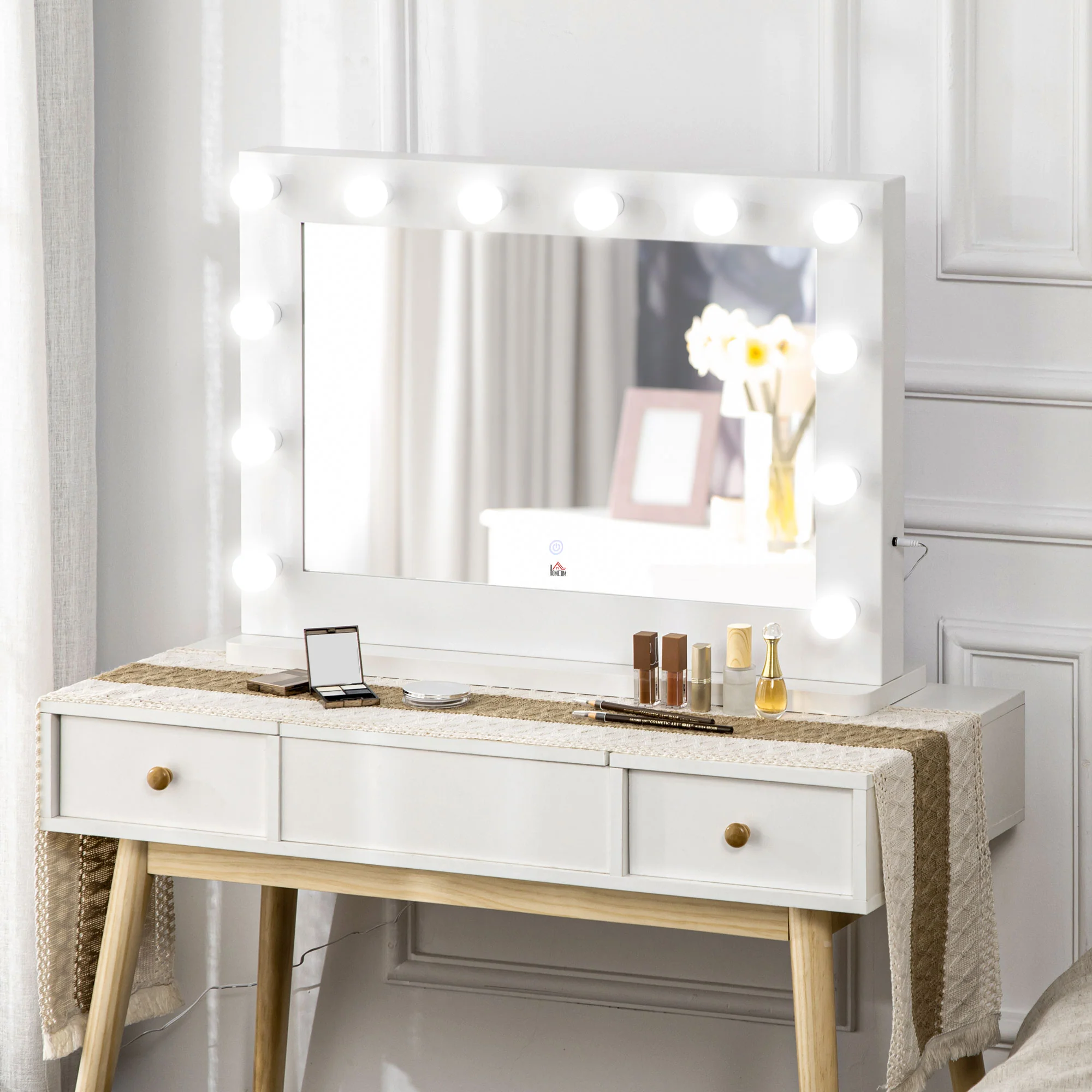 Hollywood Vanity Mirror Illuminated 12 LED Lights 80x60cm, White - Image 6
