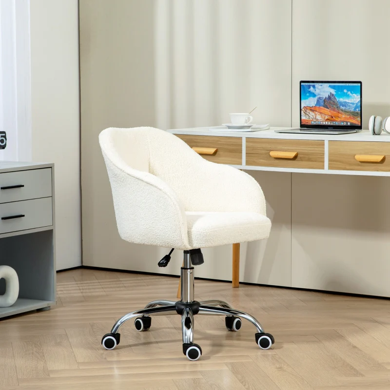 Home office chair, ergonomic desk chair, swivel, height adjustable, rocking function, teddy velvet, cream white - Image 2