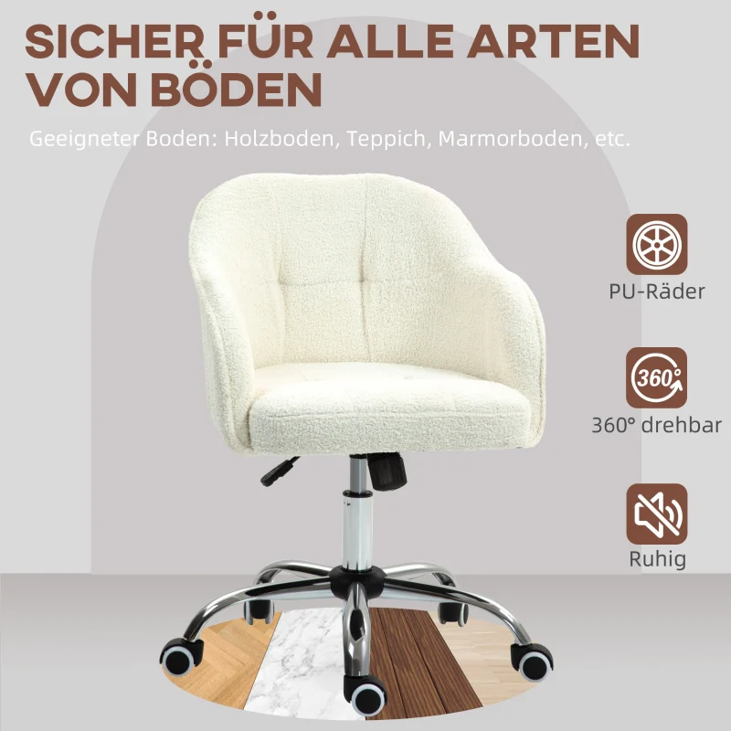 Home office chair, ergonomic desk chair, swivel, height adjustable, rocking function, teddy velvet, cream white - Image 3