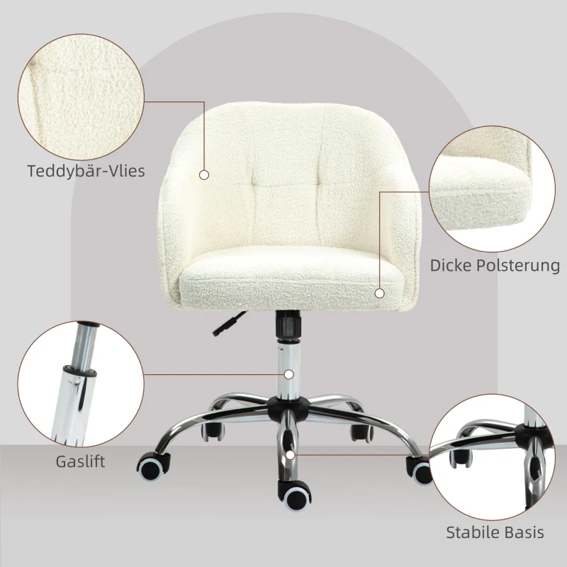 Home office chair, ergonomic desk chair, swivel, height adjustable, rocking function, teddy velvet, cream white - Image 4