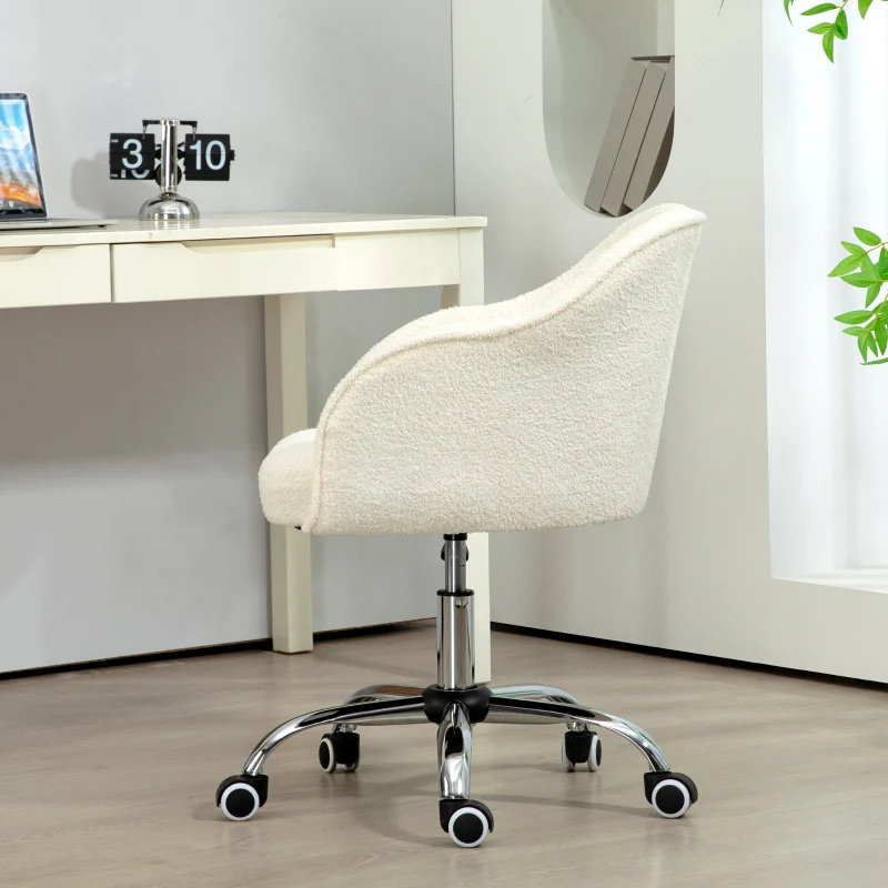 Home office chair, ergonomic desk chair, swivel, height adjustable, rocking function, teddy velvet, cream white - Image 5