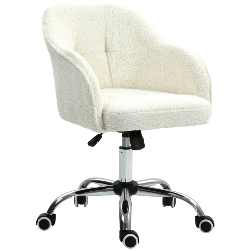 Home office chair, ergonomic desk chair, swivel, height adjustable, rocking function, teddy velvet, cream white - Image 8