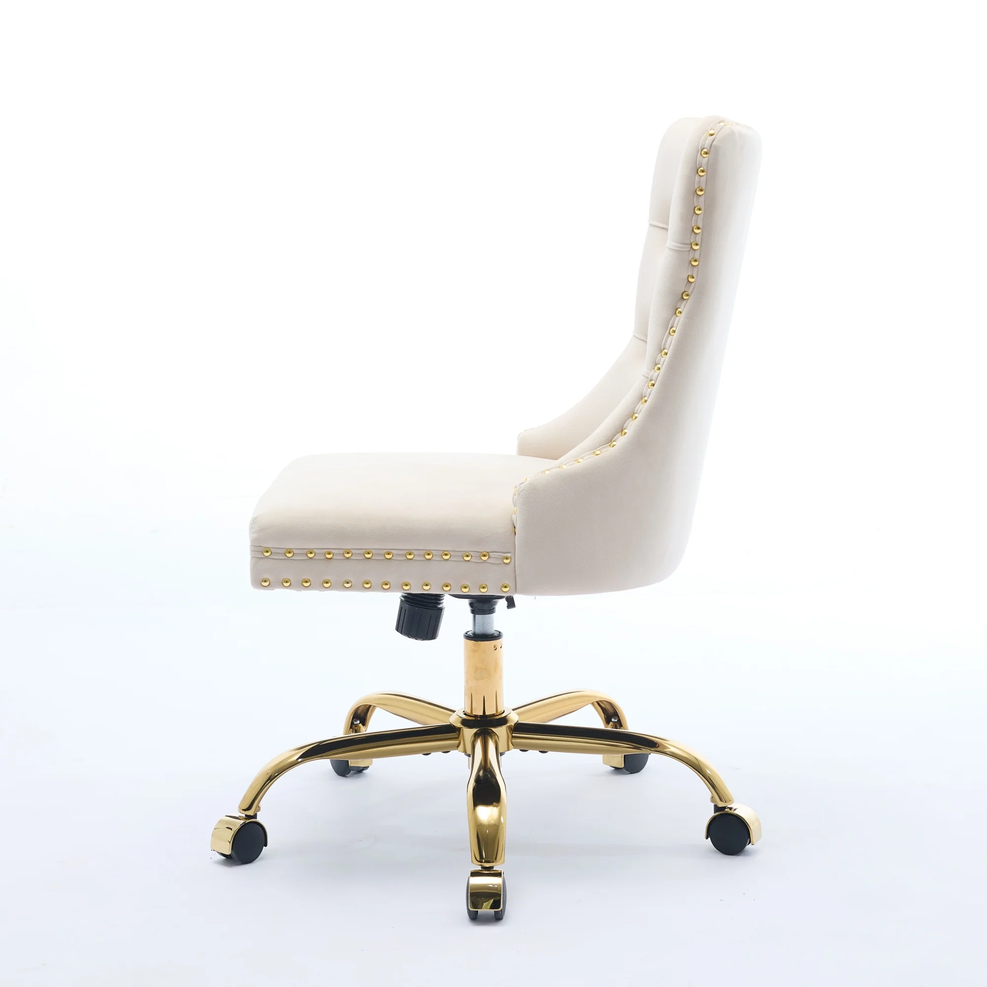 Home Office Chair Tufted Adjustable Swivel Golden Base - Beige Velvet - Image 4