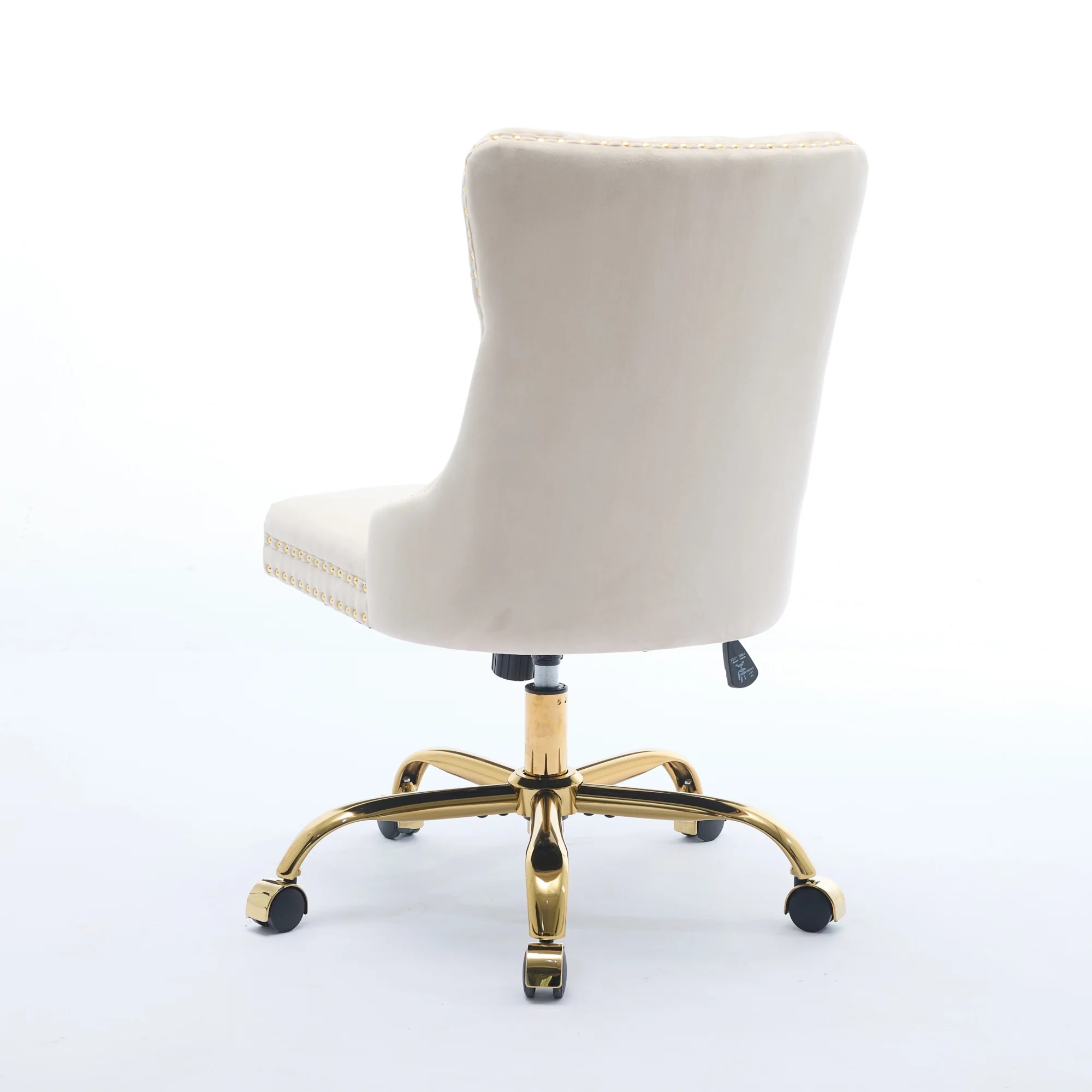 Home Office Chair Tufted Adjustable Swivel Golden Base - Beige Velvet - Image 5