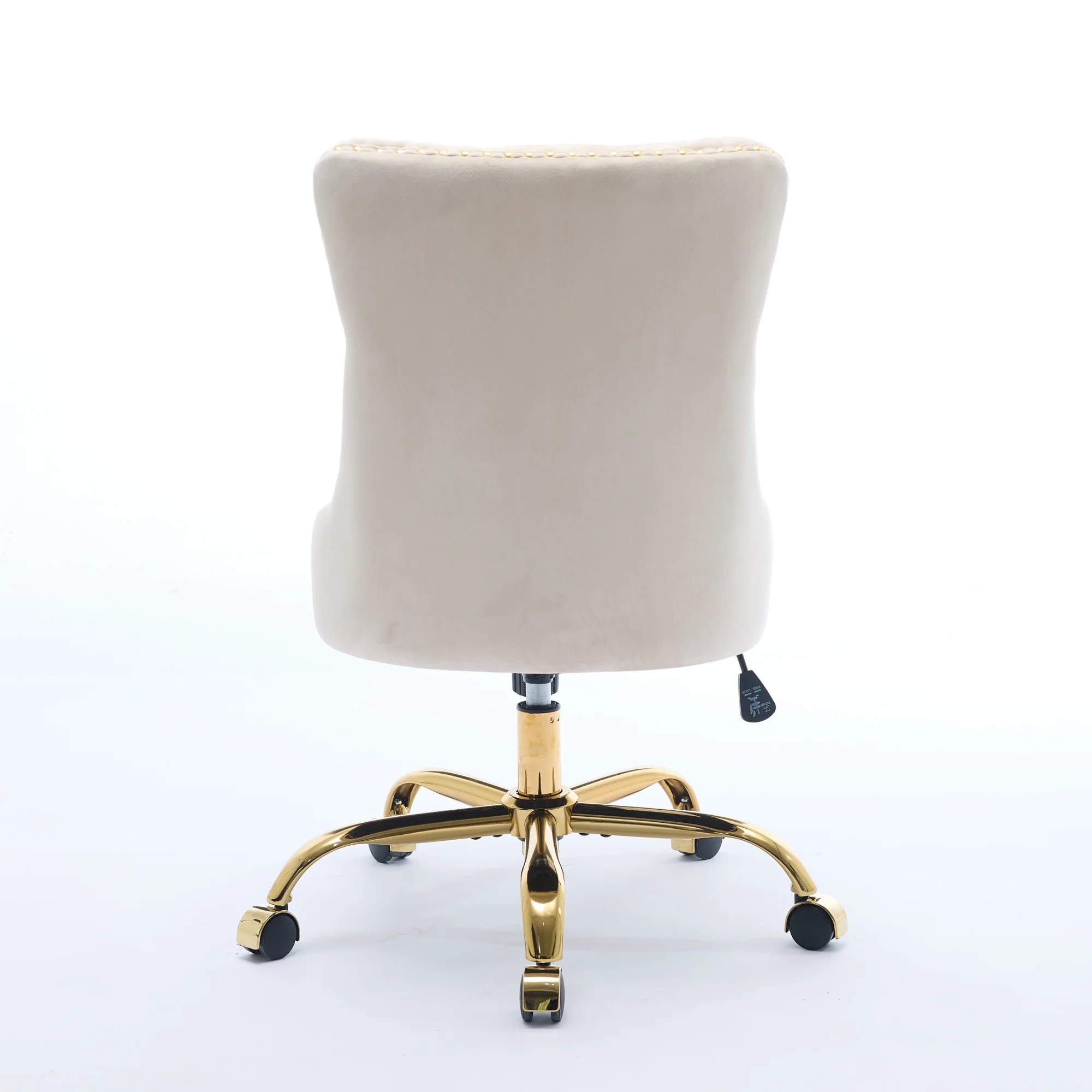 Home Office Chair Tufted Adjustable Swivel Golden Base - Beige Velvet - Image 6