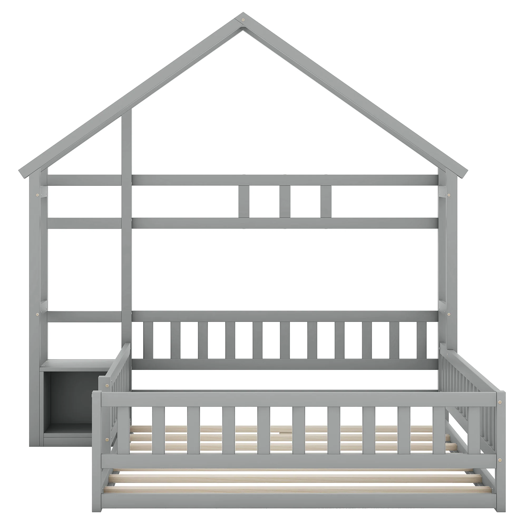 House Bed 140x190cm Railings Bedside Tables - Grey - Image 7