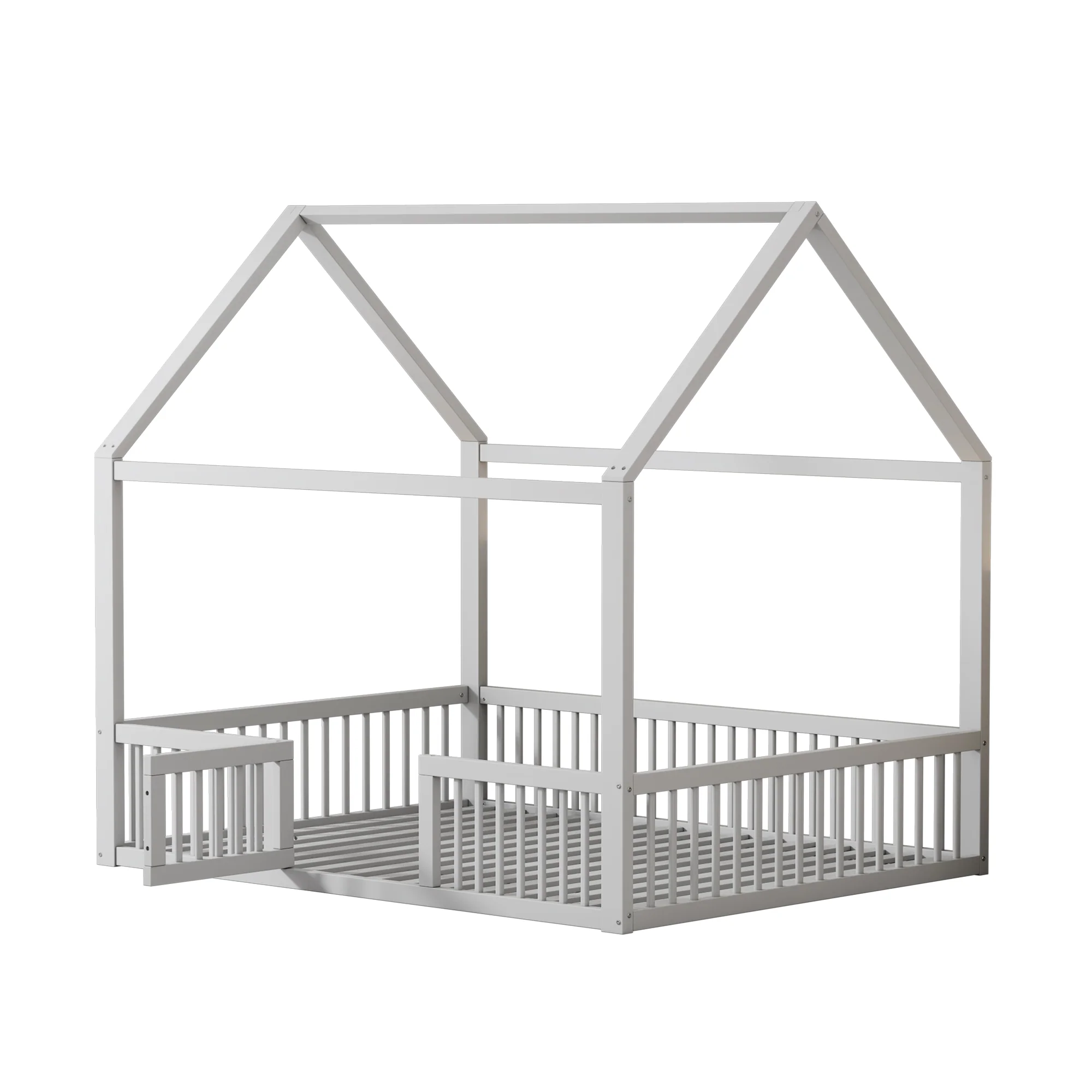 House Bed 140x200cm Double with Door - Solid Wood White - Image 10