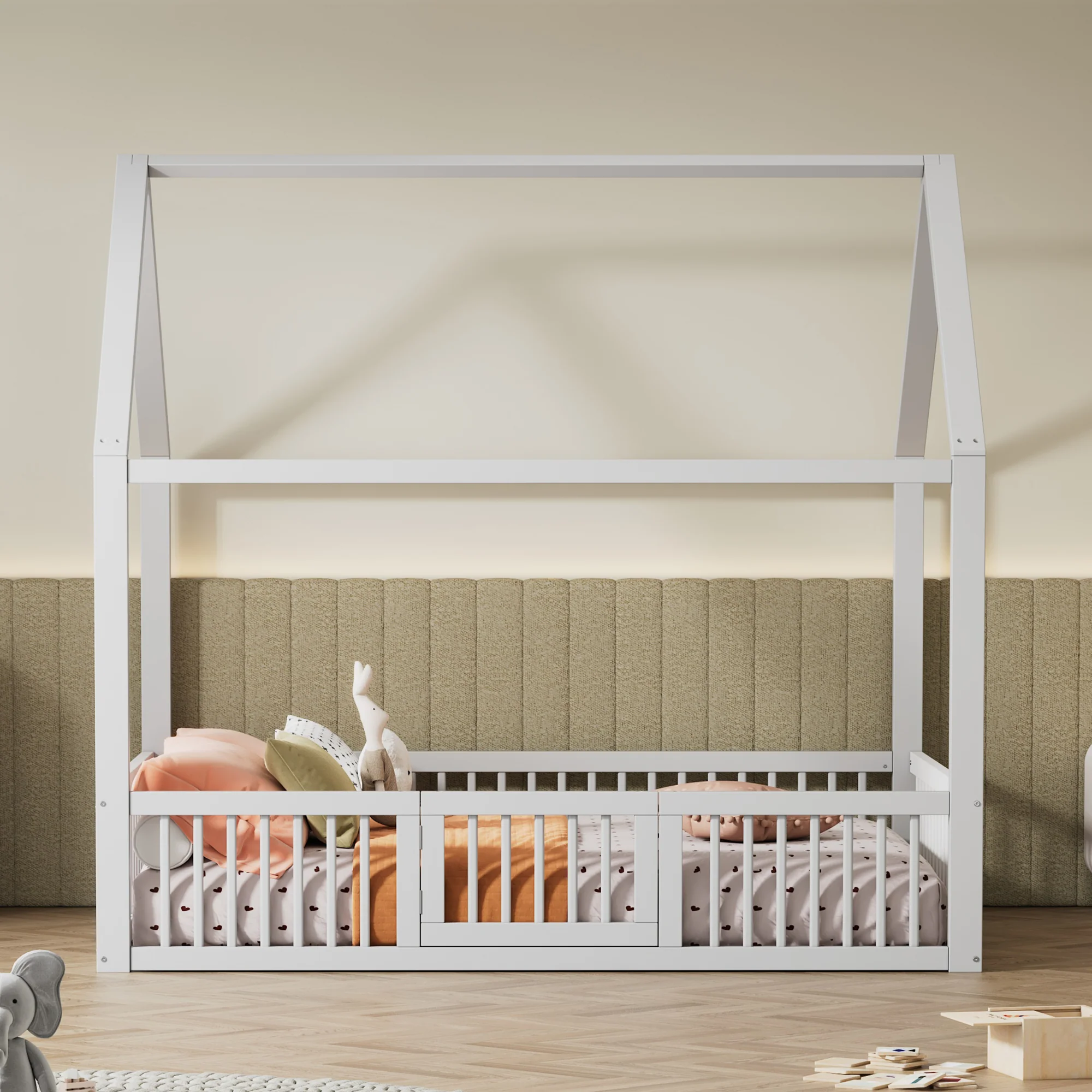 House Bed 140x200cm Double with Door - Solid Wood White - Image 2
