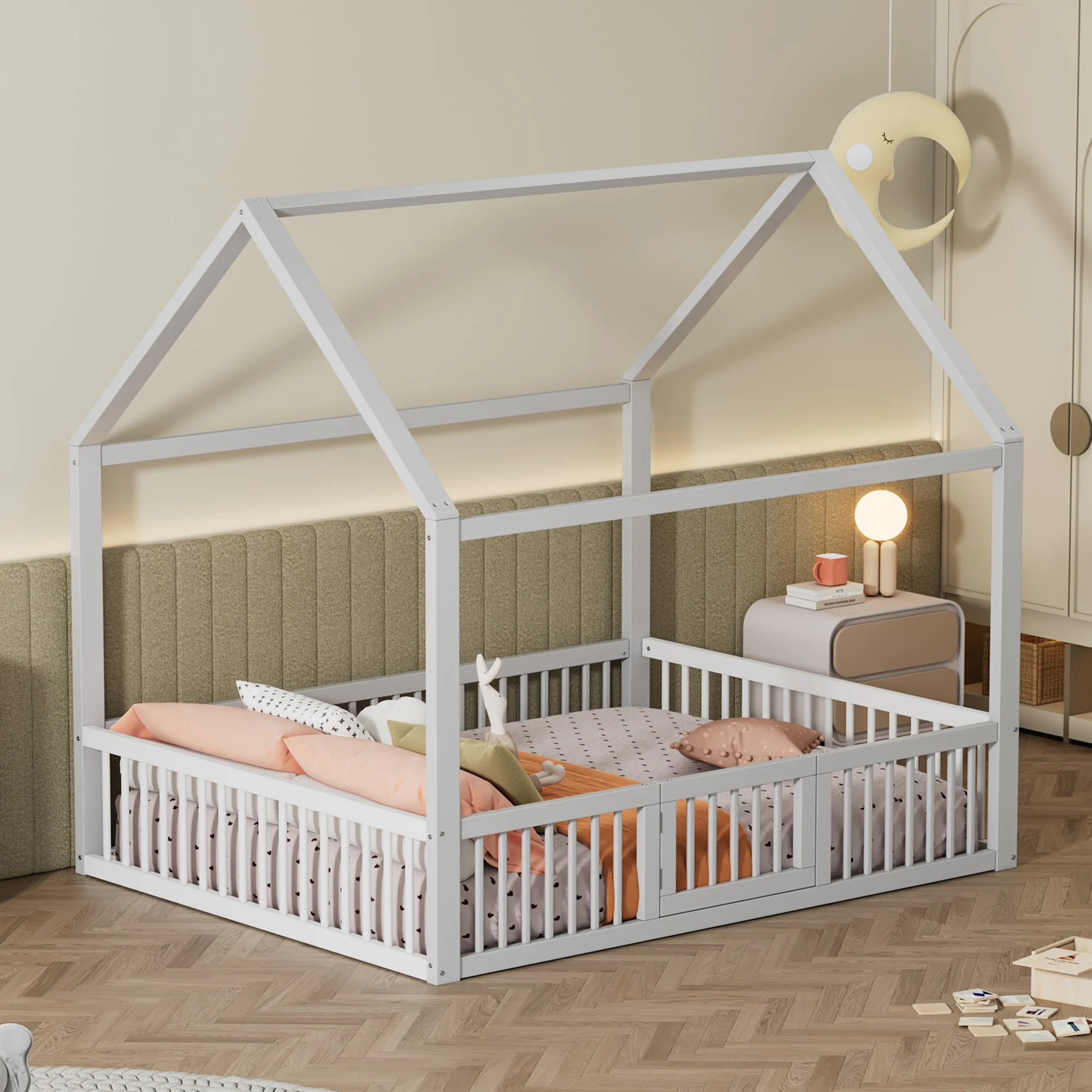 House Bed 140x200cm Double with Door - Solid Wood White - Image 3