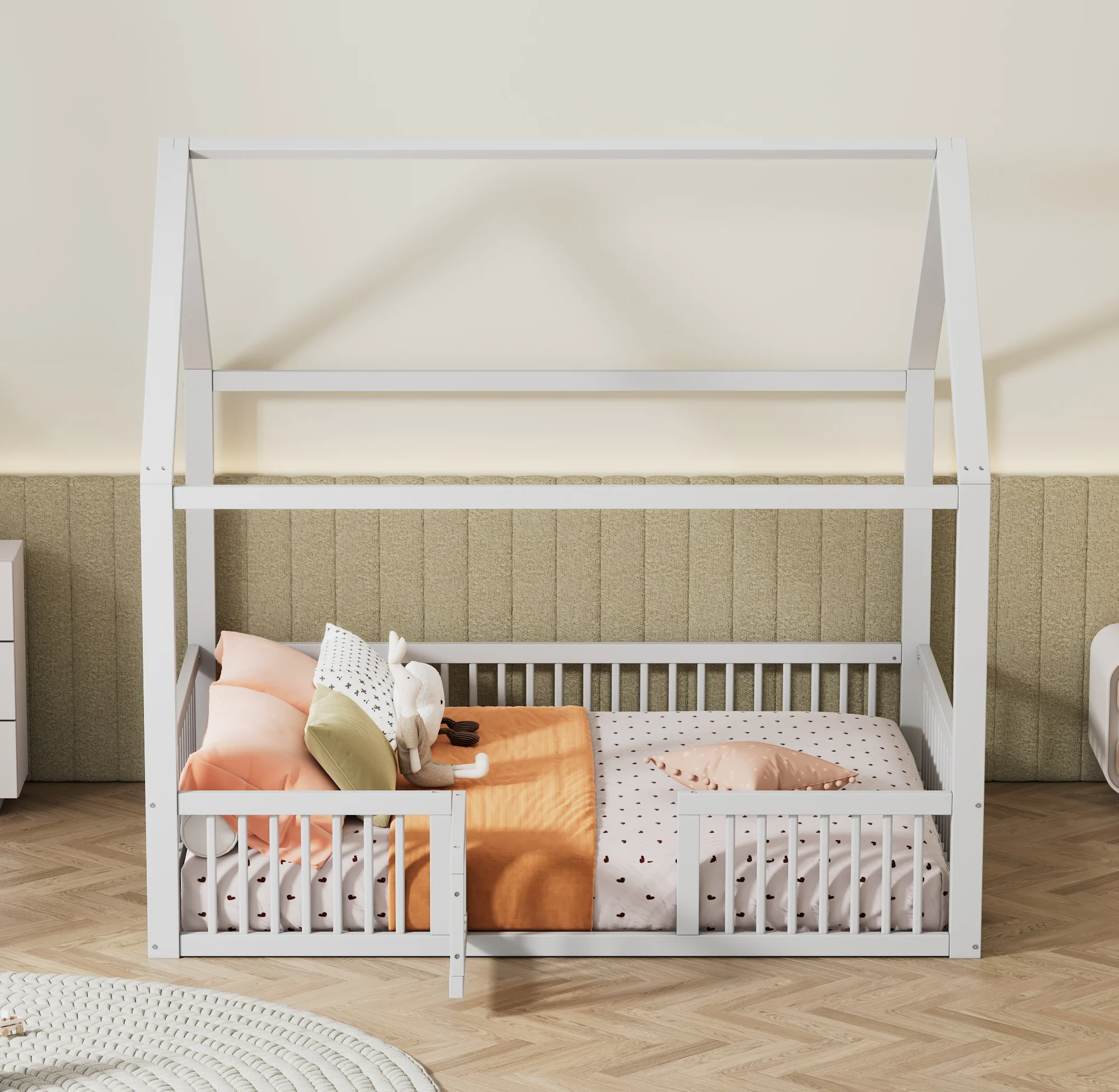 House Bed 140x200cm Double with Door - Solid Wood White - Image 4