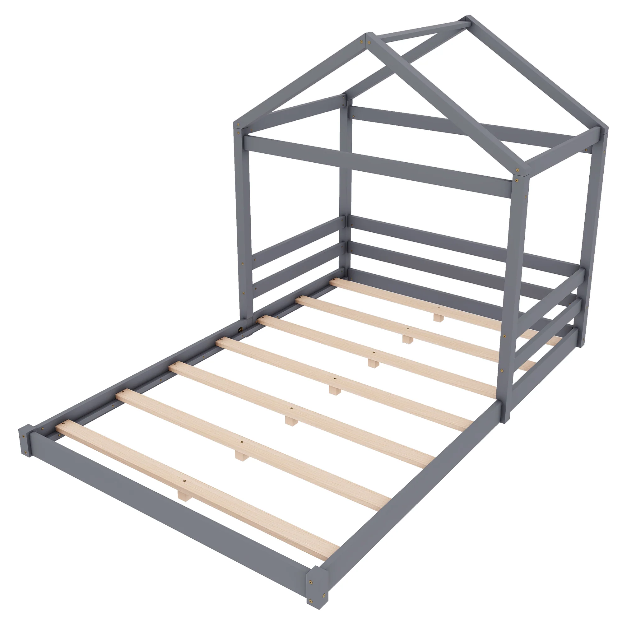 House Bed 140x200cm House Shape Slatted Base - Pine Wood Grey - Image 10