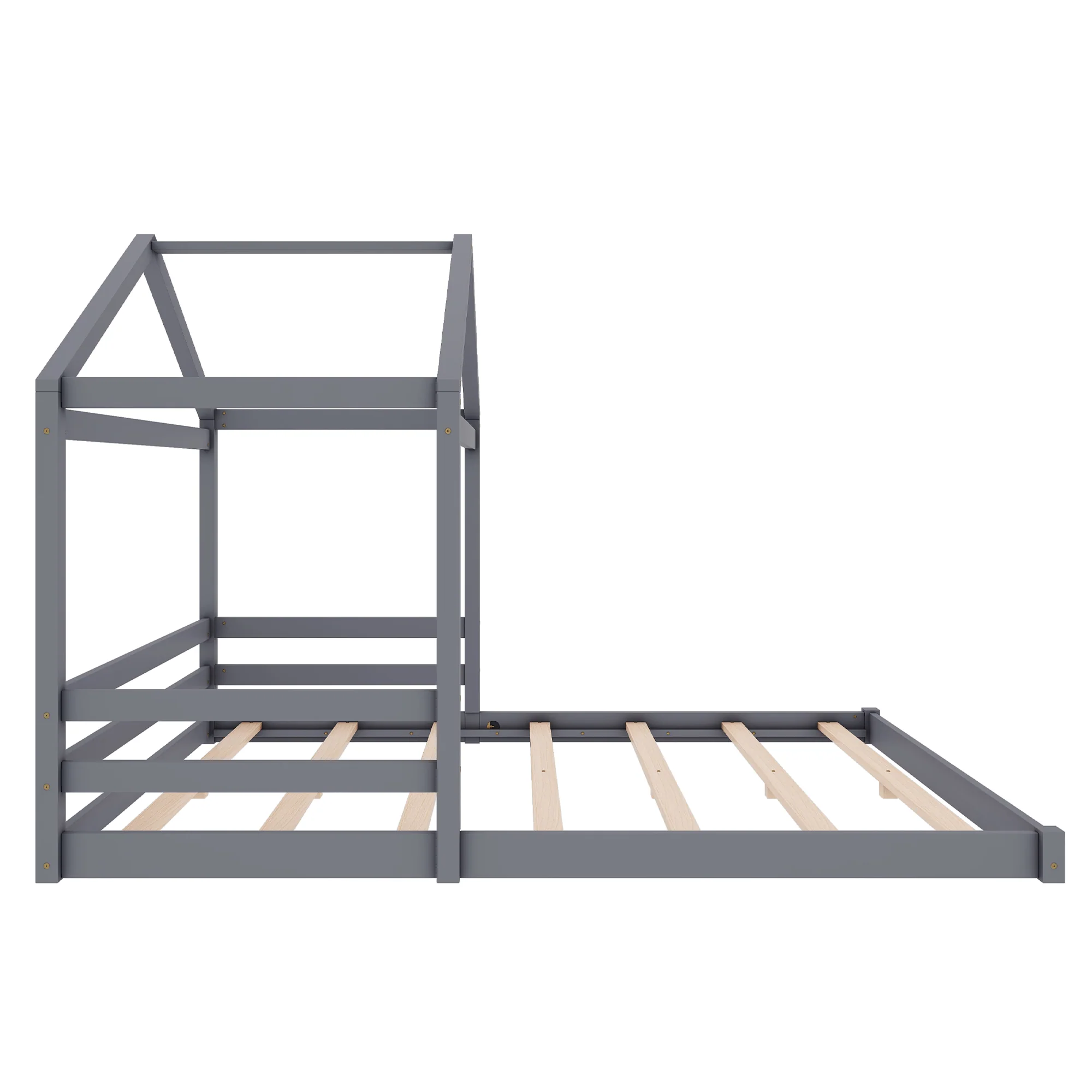 House Bed 140x200cm House Shape Slatted Base - Pine Wood Grey - Image 9