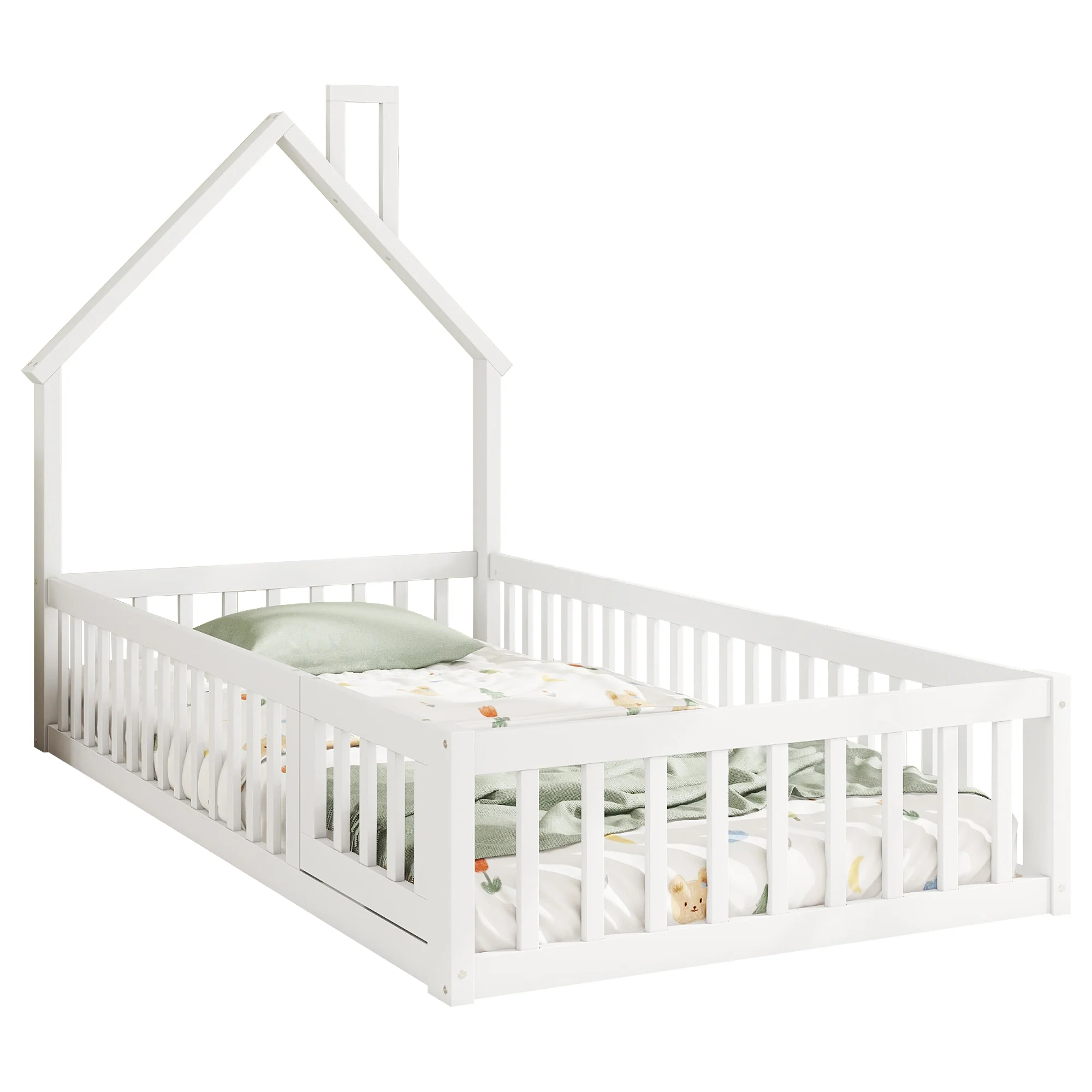House Bed 90x200cm Chimney Slatted Base - White Pine Wood - Image 5