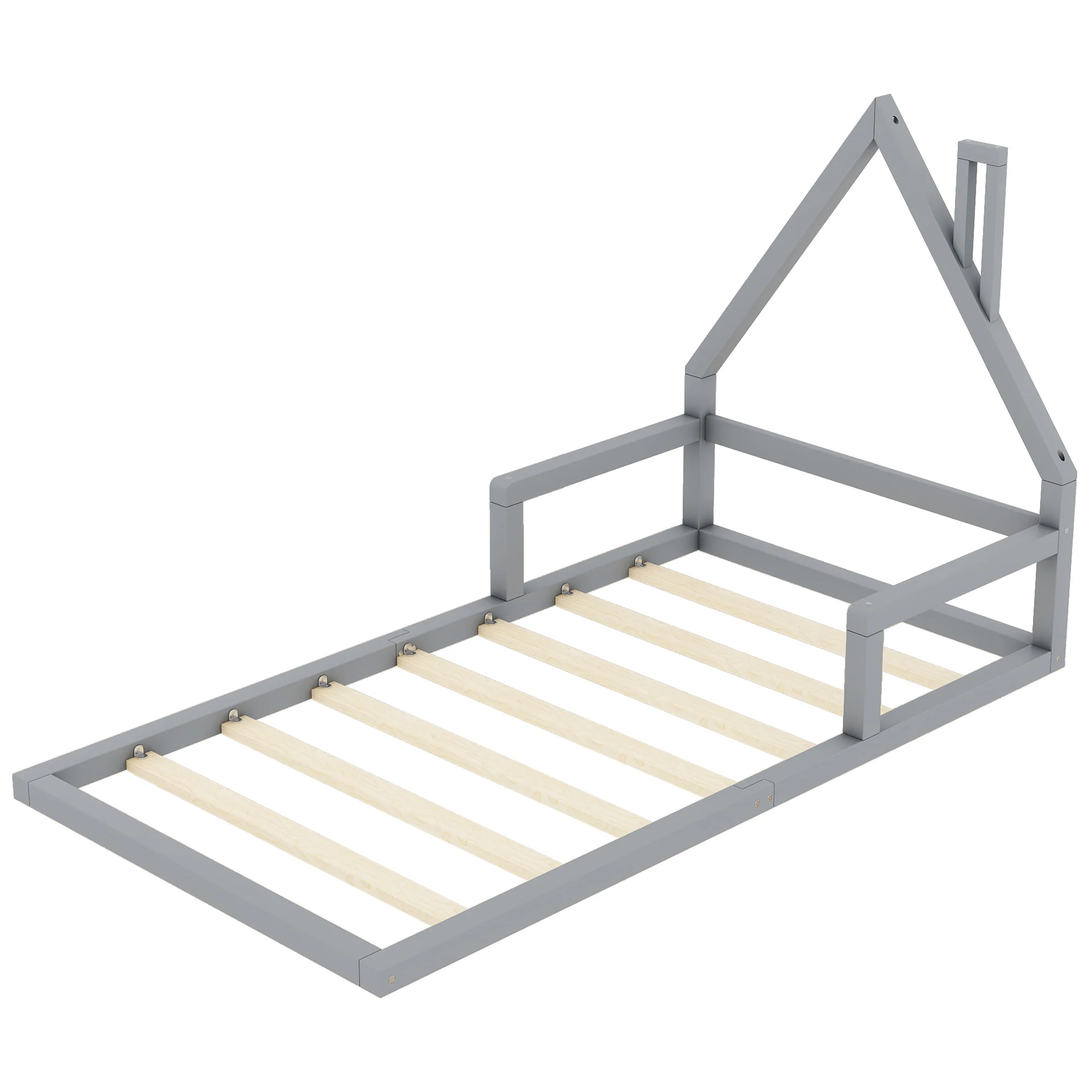 House Bed 90x200cm Flat Bed Simple Design Solid Pine - Grey - Image 10