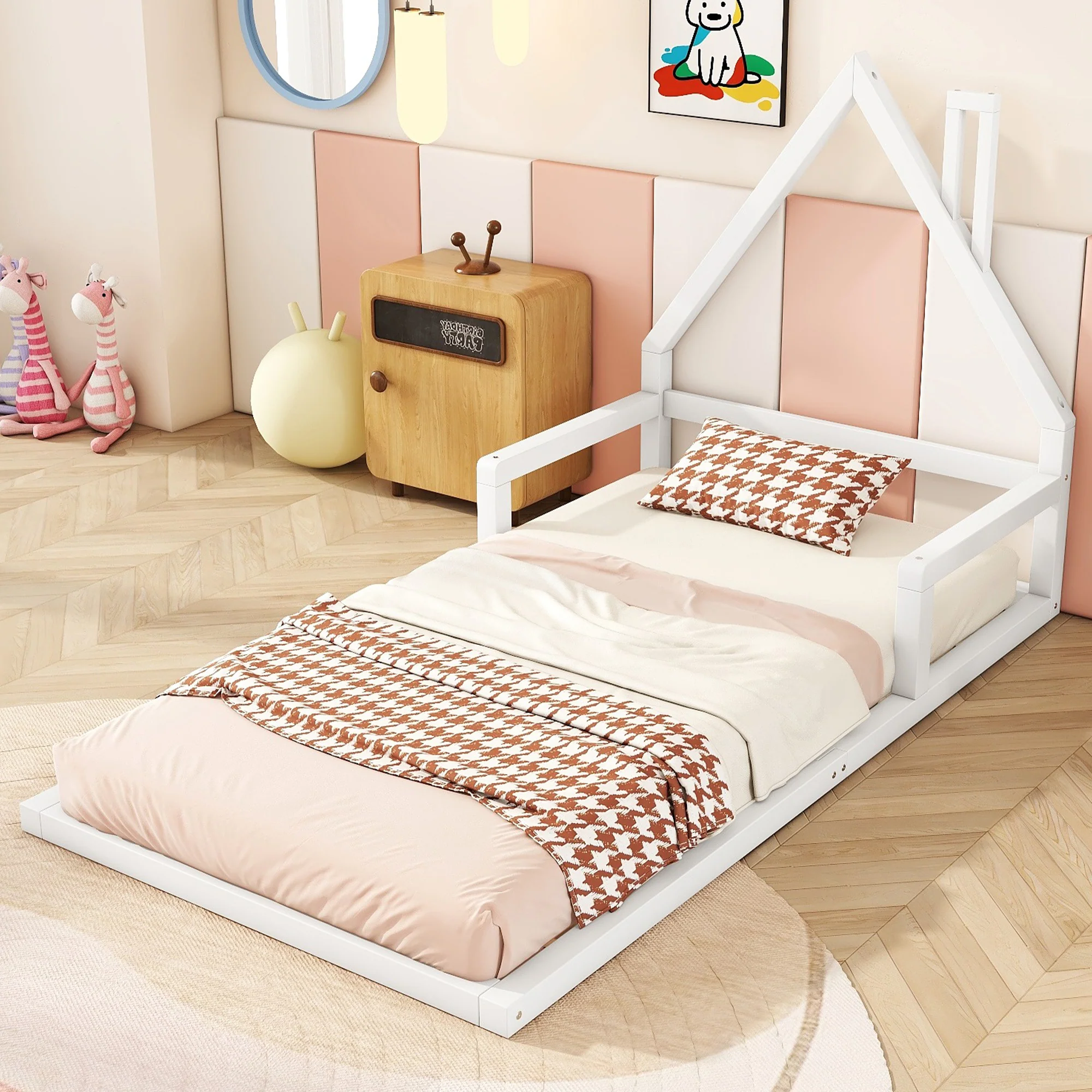 House Bed 90x200cm Solid Pine Simple Design - White - Image 2