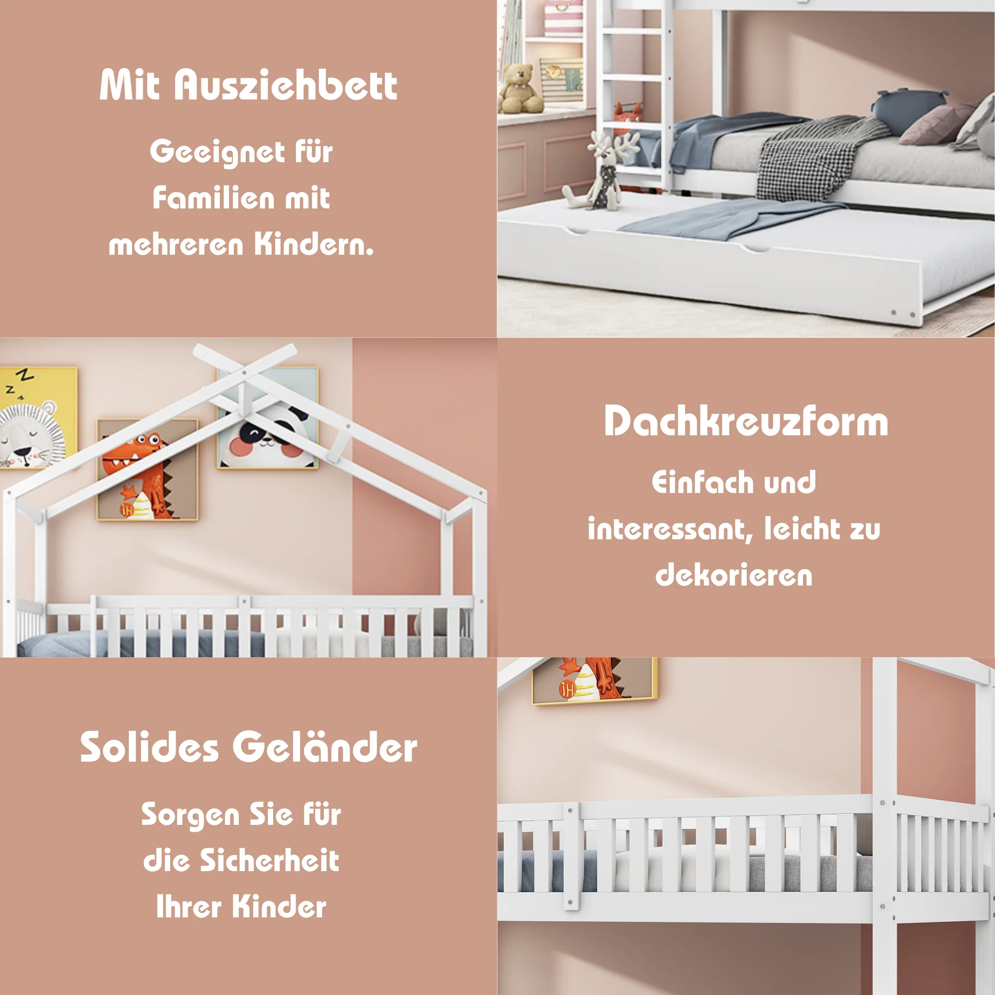 House Bed 90x200cm Triple Extendable Space-Saving - White - Image 5