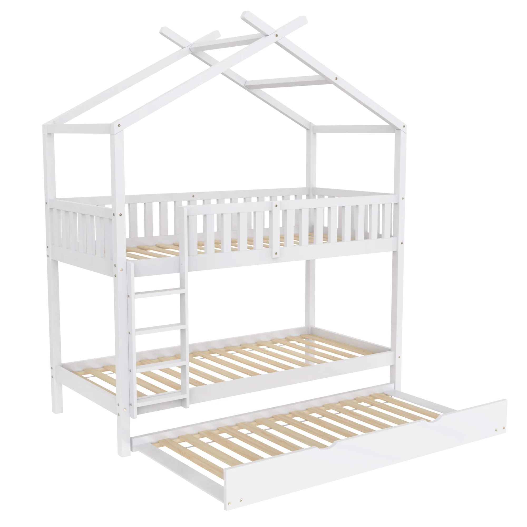 House Bed 90x200cm Triple Extendable Space-Saving - White - Image 8
